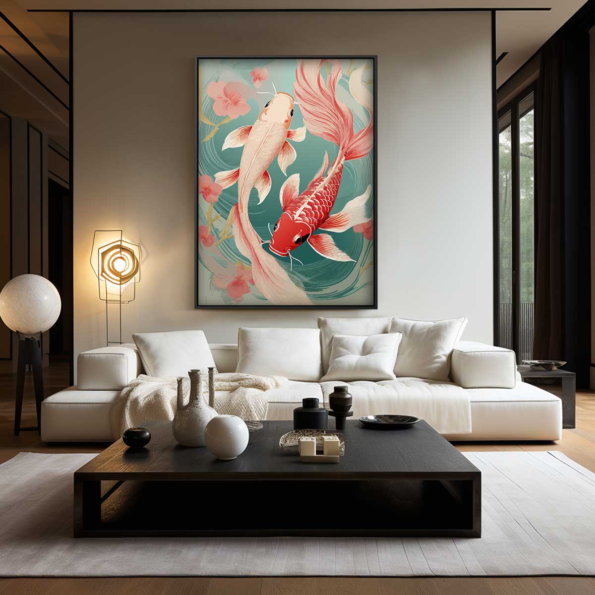Vrolijke Koi Karpers Kunstwerk-canvas-dibond-plexiglas-wanddecoratie-WallArtistic