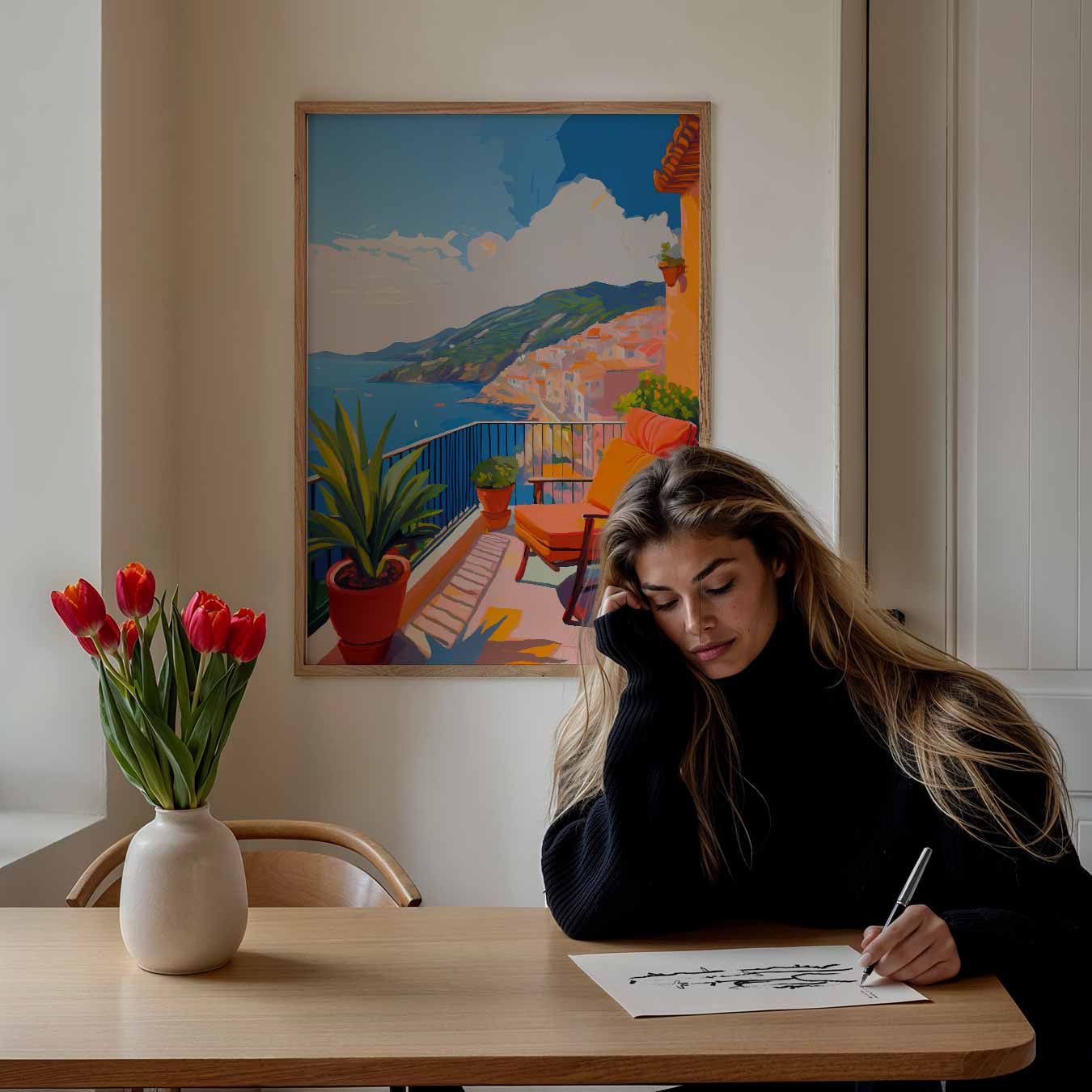 Droomuitzicht vanaf een Zonovergoten Balkon Poster