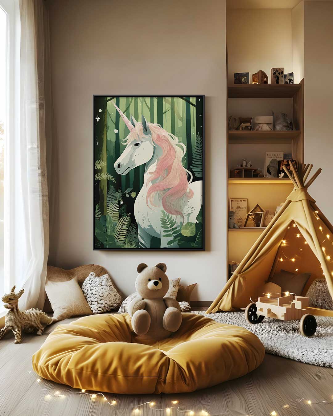 Magische Eenhoorn in het Bos Kunstwerk-canvas-dibond-plexiglas-wanddecoratie-WallArtistic