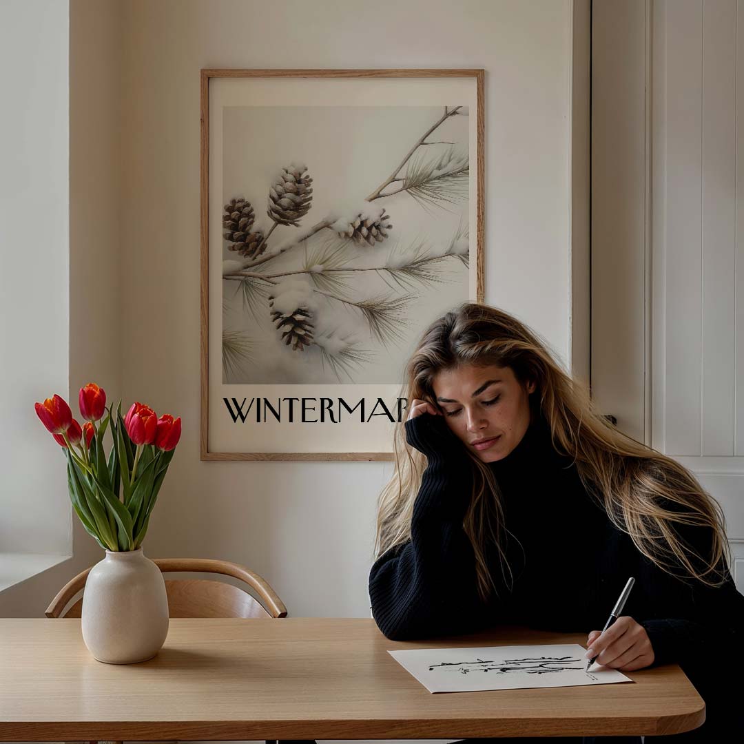 Winterse Dennenappel Poster-WallArtistic