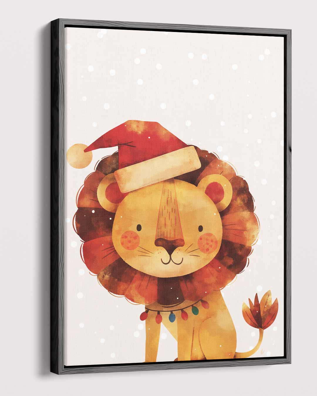 Kerstleeuw met Kerstmuts Kunstwerk-canvas-dibond-plexiglas-wanddecoratie-WallArtistic