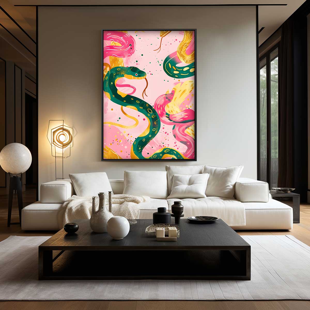 Vrolijk Slangenwandeling Kunstwerk-canvas-dibond-plexiglas-wanddecoratie-WallArtistic