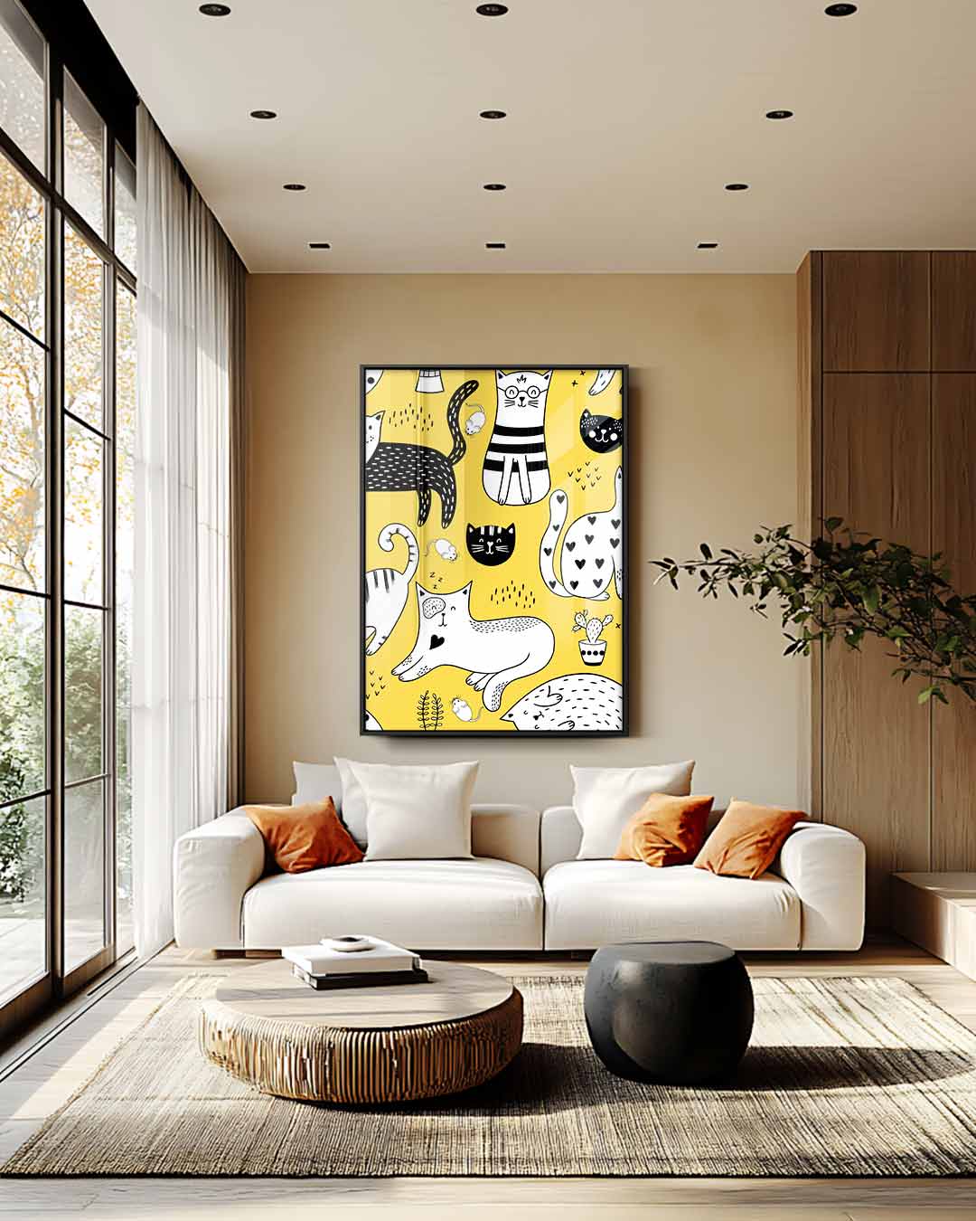 Speelse Katten Illustratie Kunstwerk-canvas-dibond-plexiglas-wanddecoratie-WallArtistic