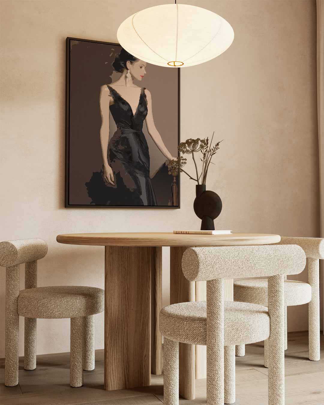 Elegante Dame in Zwarte Jurk Kunstwerk-canvas-dibond-plexiglas-wanddecoratie-WallArtistic