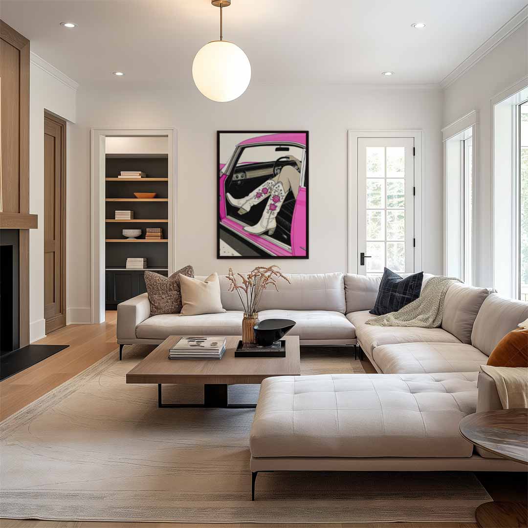 Retro Chic Met Roze Randen Kunstwerk-canvas-dibond-plexiglas-wanddecoratie-WallArtistic
