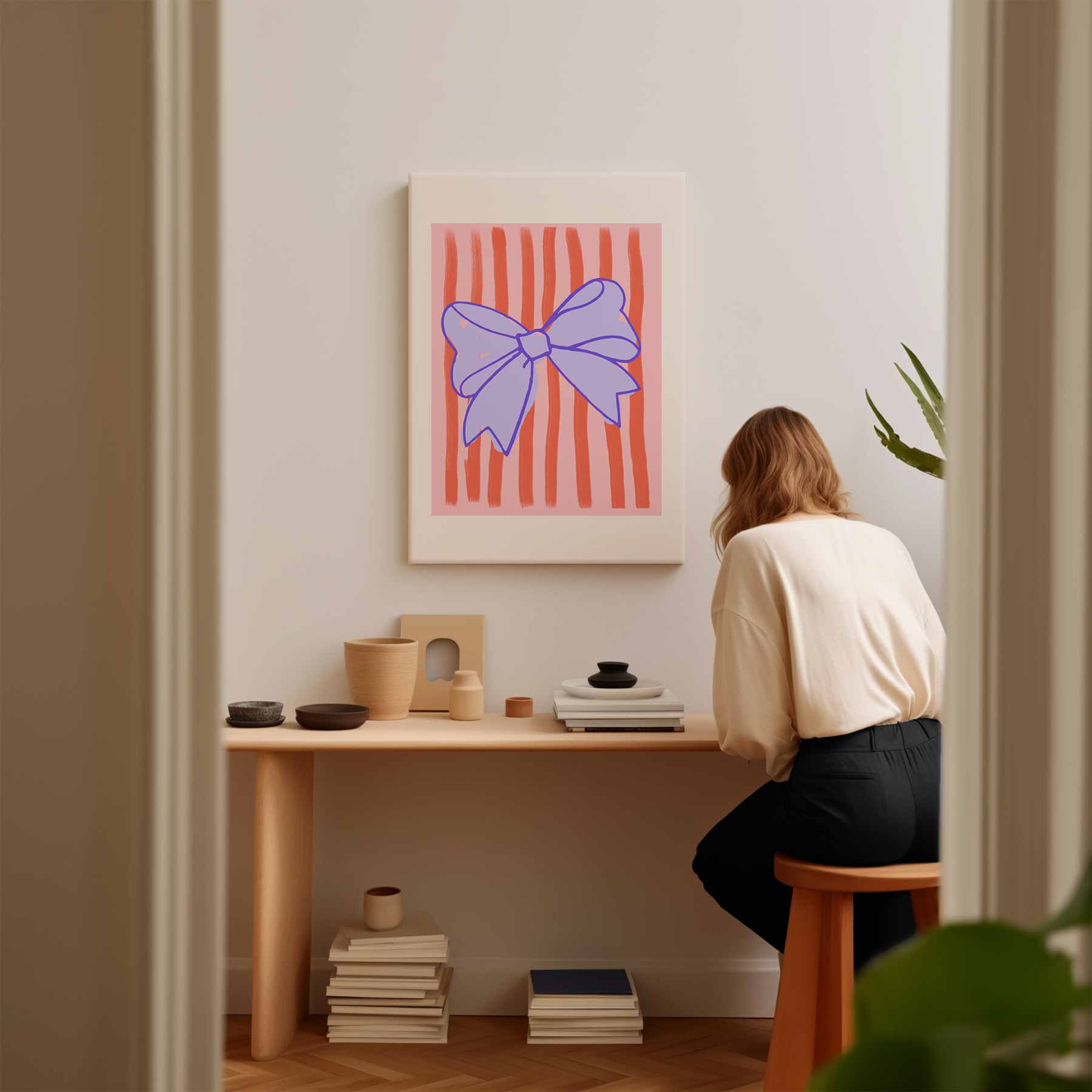 Vrolijke Strik met Strepen Kunstwerk-canvas-dibond-plexiglas-wanddecoratie-WallArtistic
