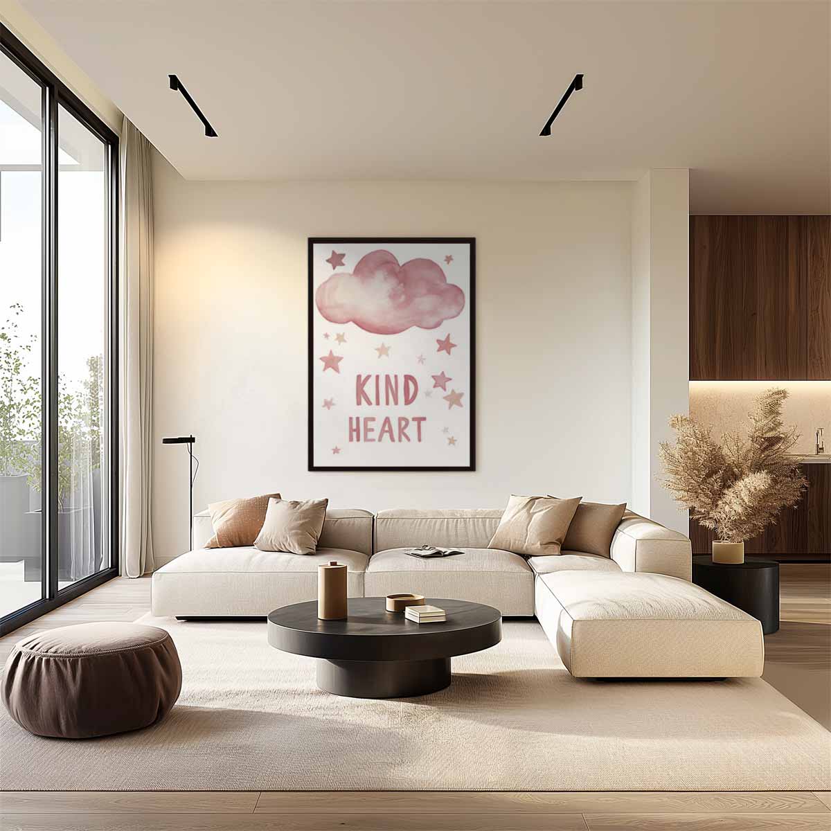 Dromerige Roze Wolk en Sterren Poster Kunstwerk-canvas-dibond-plexiglas-wanddecoratie-WallArtistic