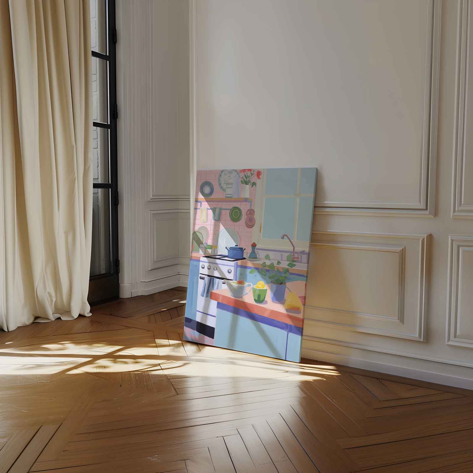 Kleurrijke Keukenidylle Kunstwerk-canvas-dibond-plexiglas-wanddecoratie-WallArtistic