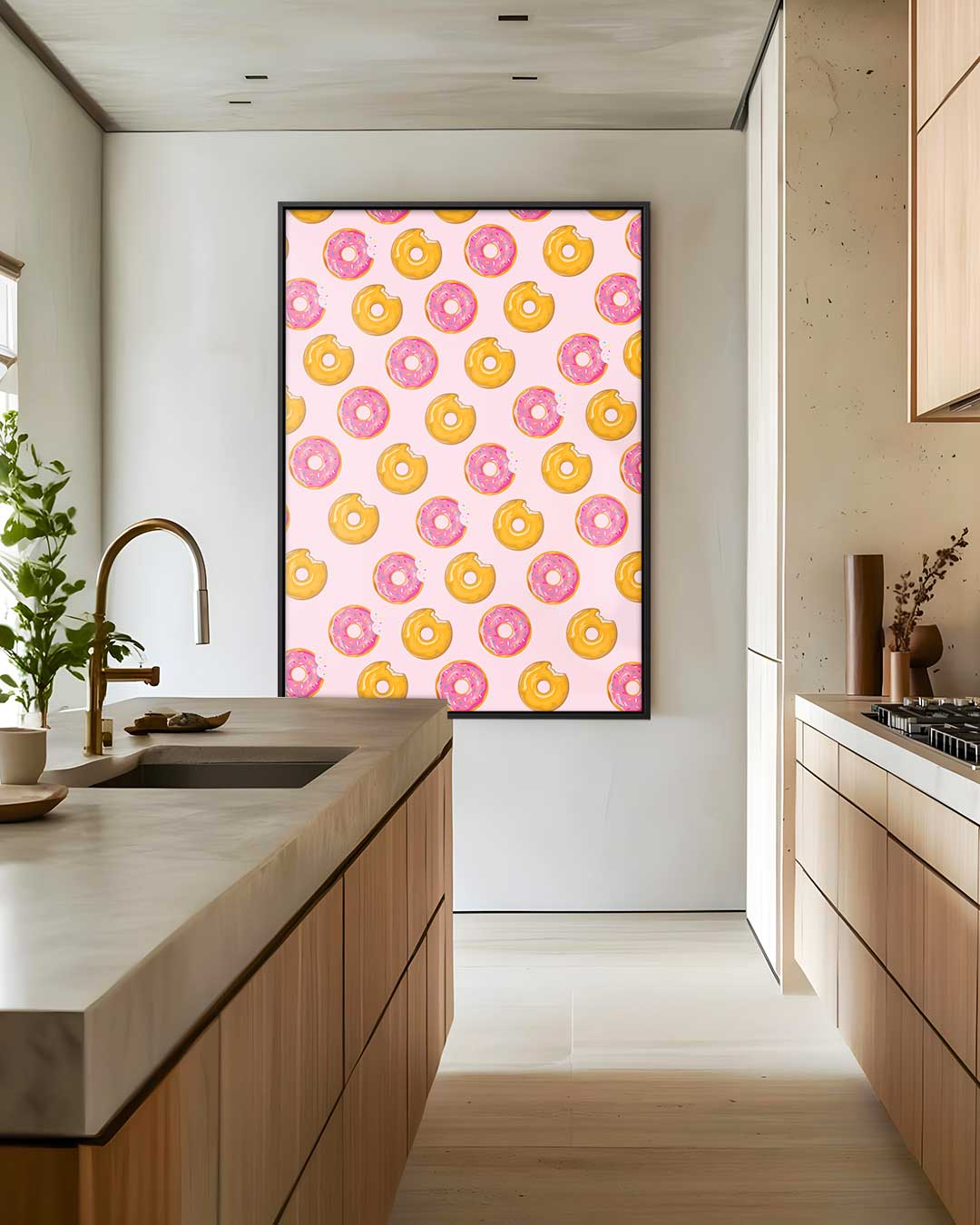 Vrolijke Donut Herhaling Kunstwerk-canvas-dibond-plexiglas-wanddecoratie-WallArtistic