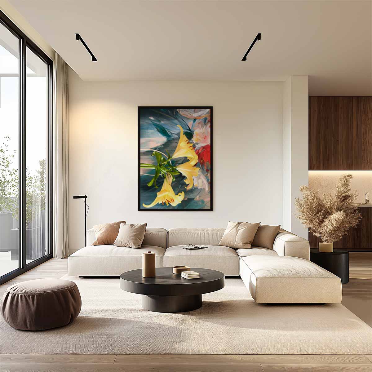 Bloemenexplosie in Geel Kunstwerk-canvas-dibond-plexiglas-wanddecoratie-WallArtistic