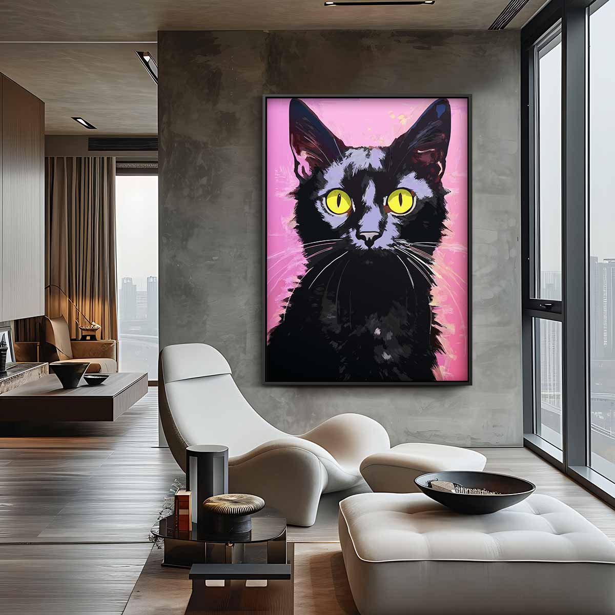 Kattenportret met Roze Achtergrond Kunstwerk-canvas-dibond-plexiglas-wanddecoratie-WallArtistic