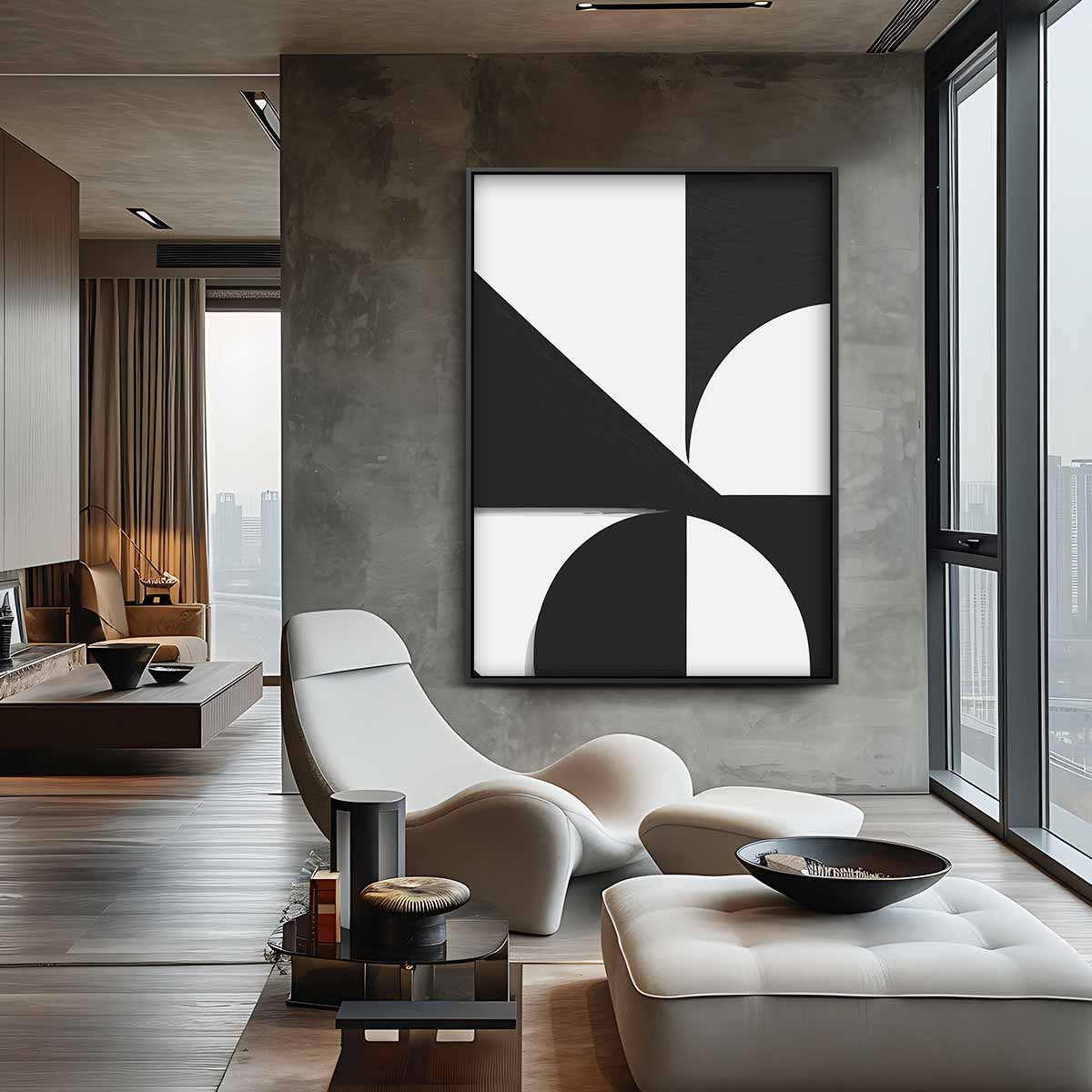 Abstract Geometrisch Contrast Kunstwerk-canvas-dibond-plexiglas-wanddecoratie-WallArtistic