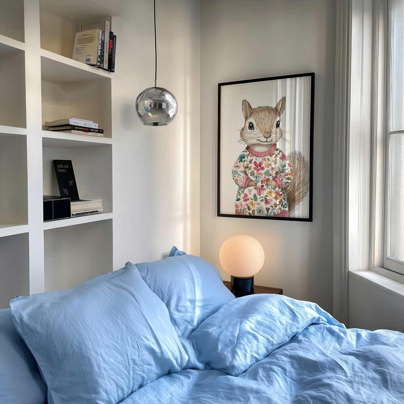 Bosrijke Eekhoornkunst in Bloemige Trui Poster