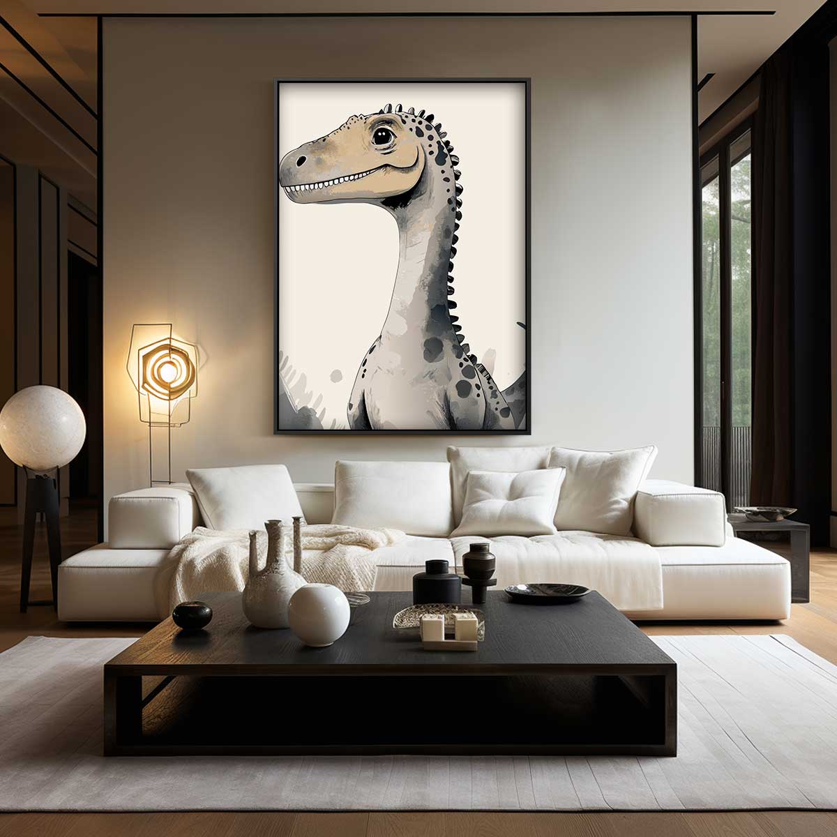 Vriendelijke Dino voor Kinderkamers Kunstwerk-canvas-dibond-plexiglas-wanddecoratie-WallArtistic