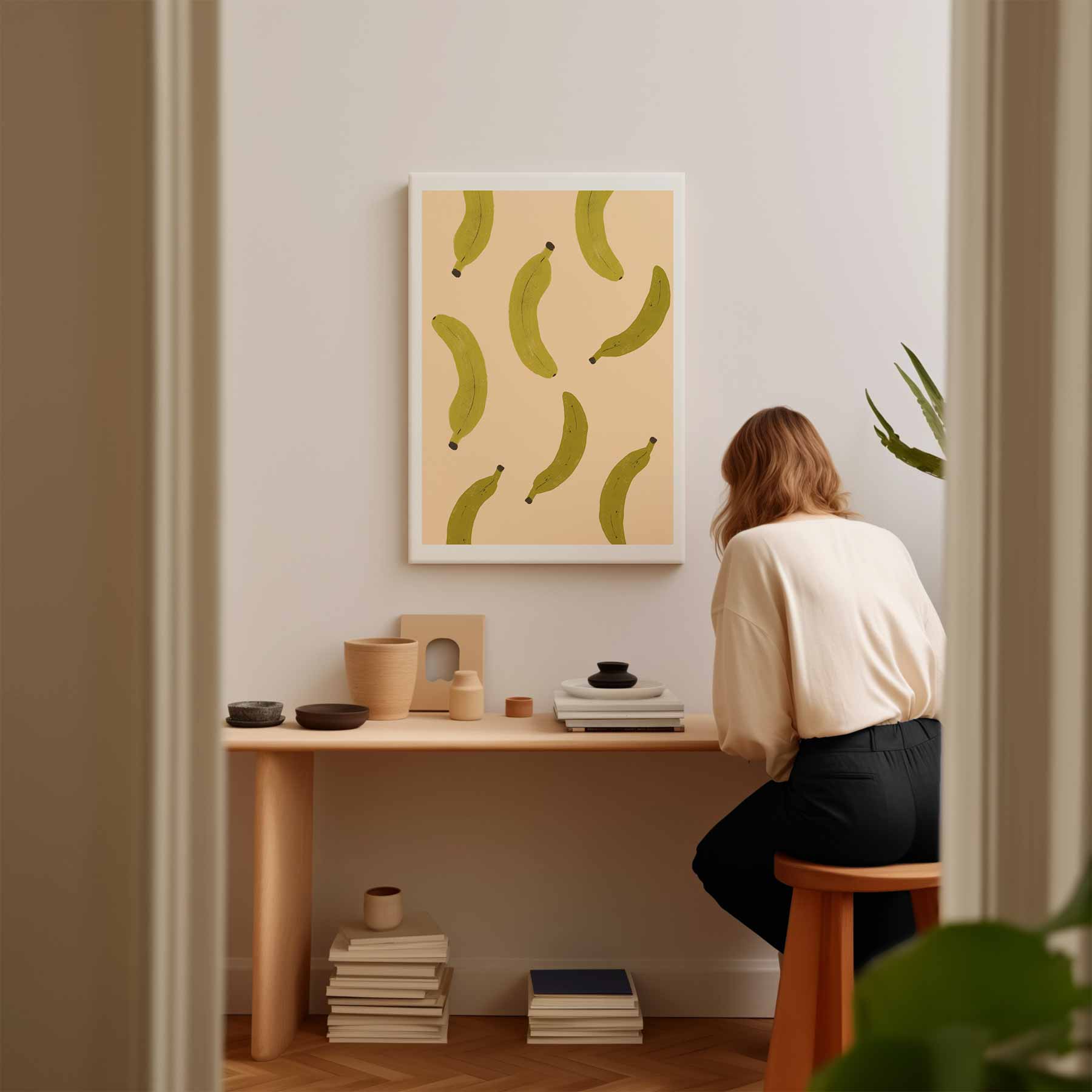 Speelse Bananen Illustratie Kunstwerk-canvas-dibond-plexiglas-wanddecoratie-WallArtistic