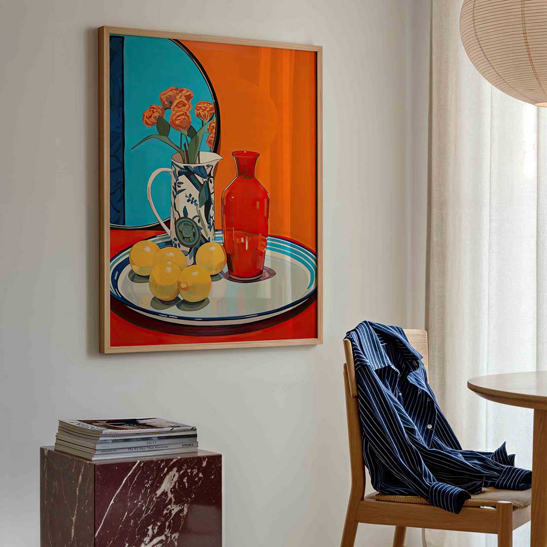 Stilleven met bloemen en fruit Poster