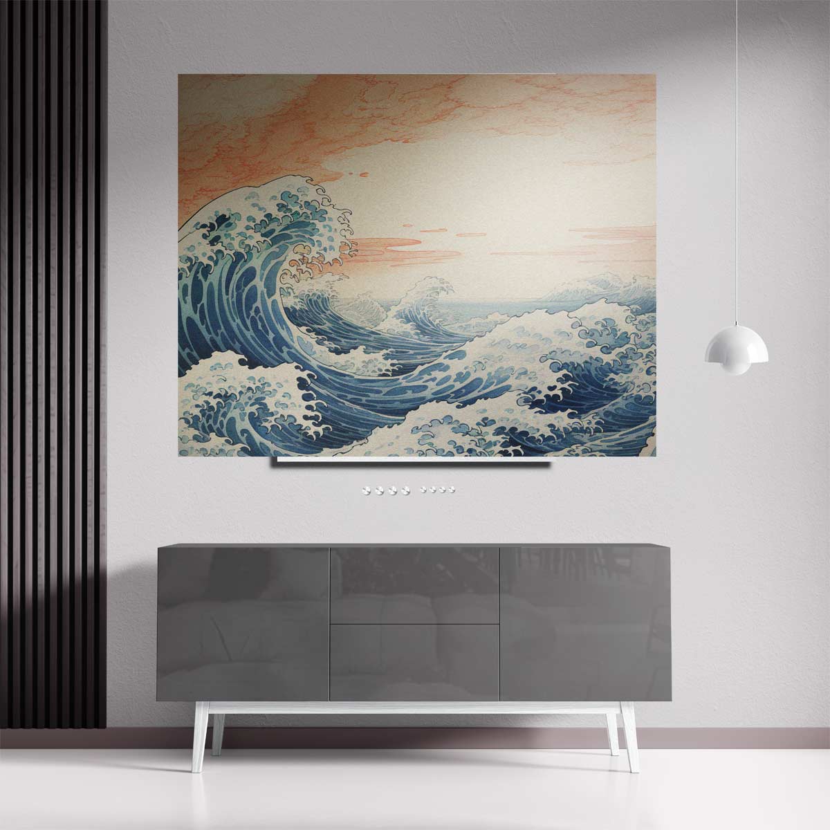 Dynamische Zeegolven Onder een Perzikkleurige Hemel Kunstwerk-canvas-dibond-plexiglas-wanddecoratie-WallArtistic