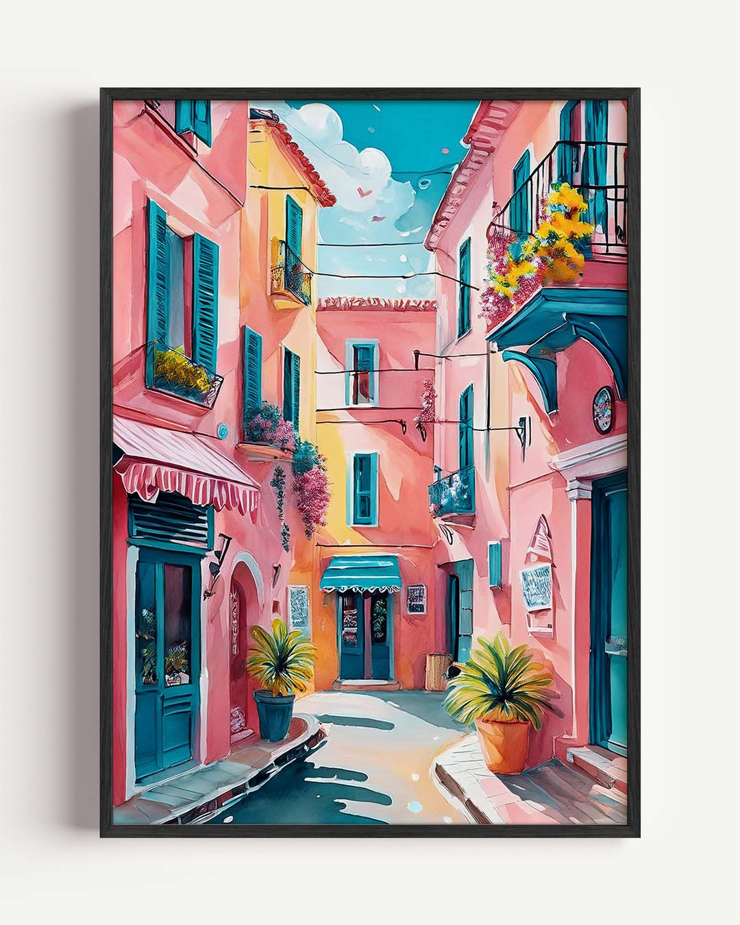Kleurrijke Straathoek in Zuid-Europa Poster-WallArtistic