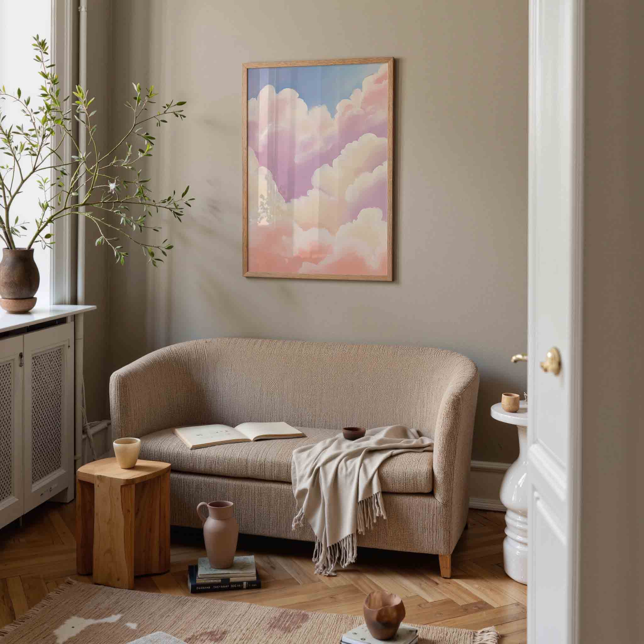 Zachtroze wolken Poster