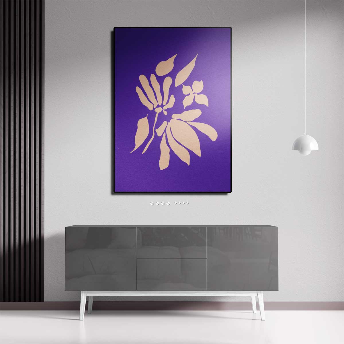 Bloemige Abstractie op Paarse Achtergrond Kunstwerk-canvas-dibond-plexiglas-wanddecoratie-WallArtistic