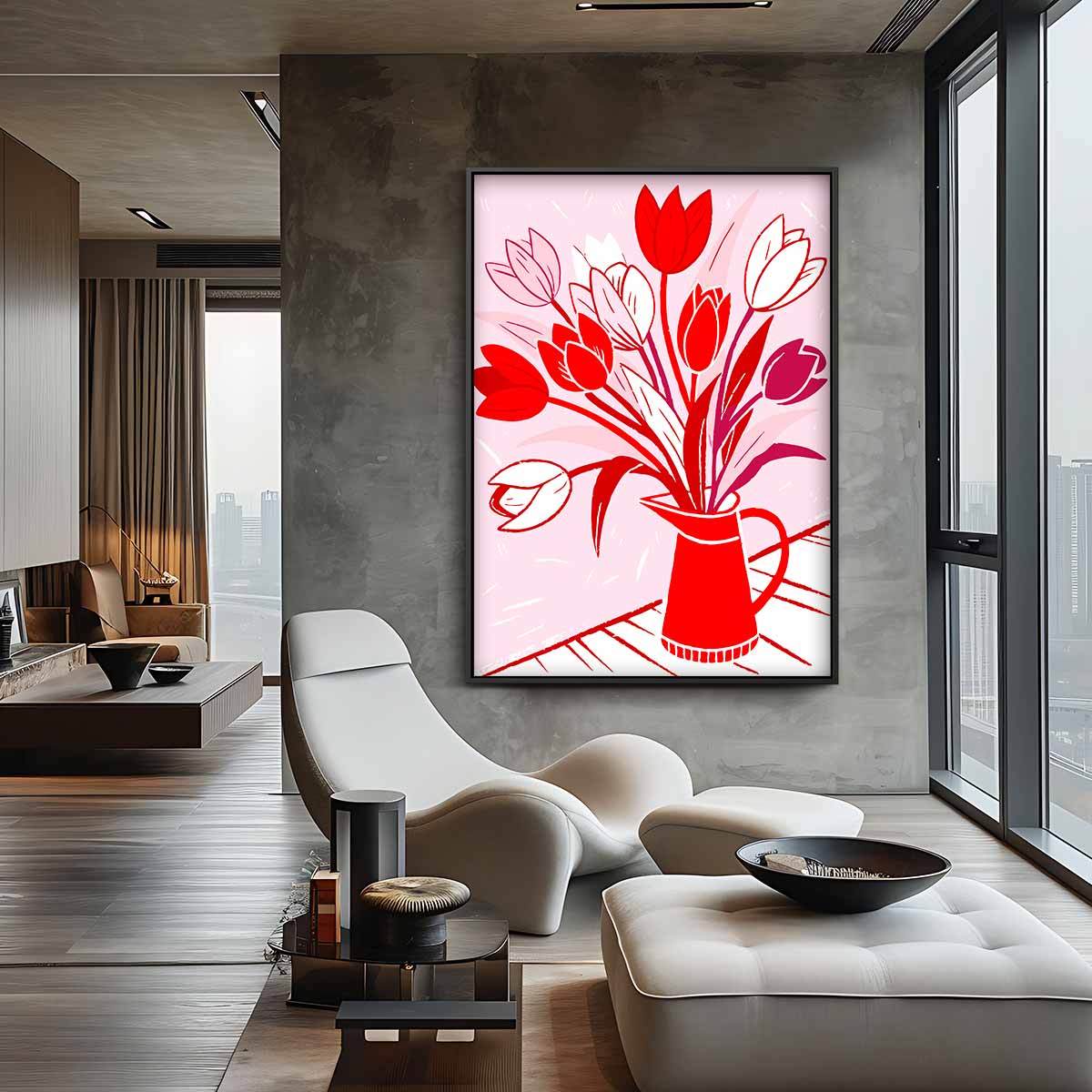 Bloeiende Tulpen in Rode Vaas Kunstwerk-canvas-dibond-plexiglas-wanddecoratie-WallArtistic