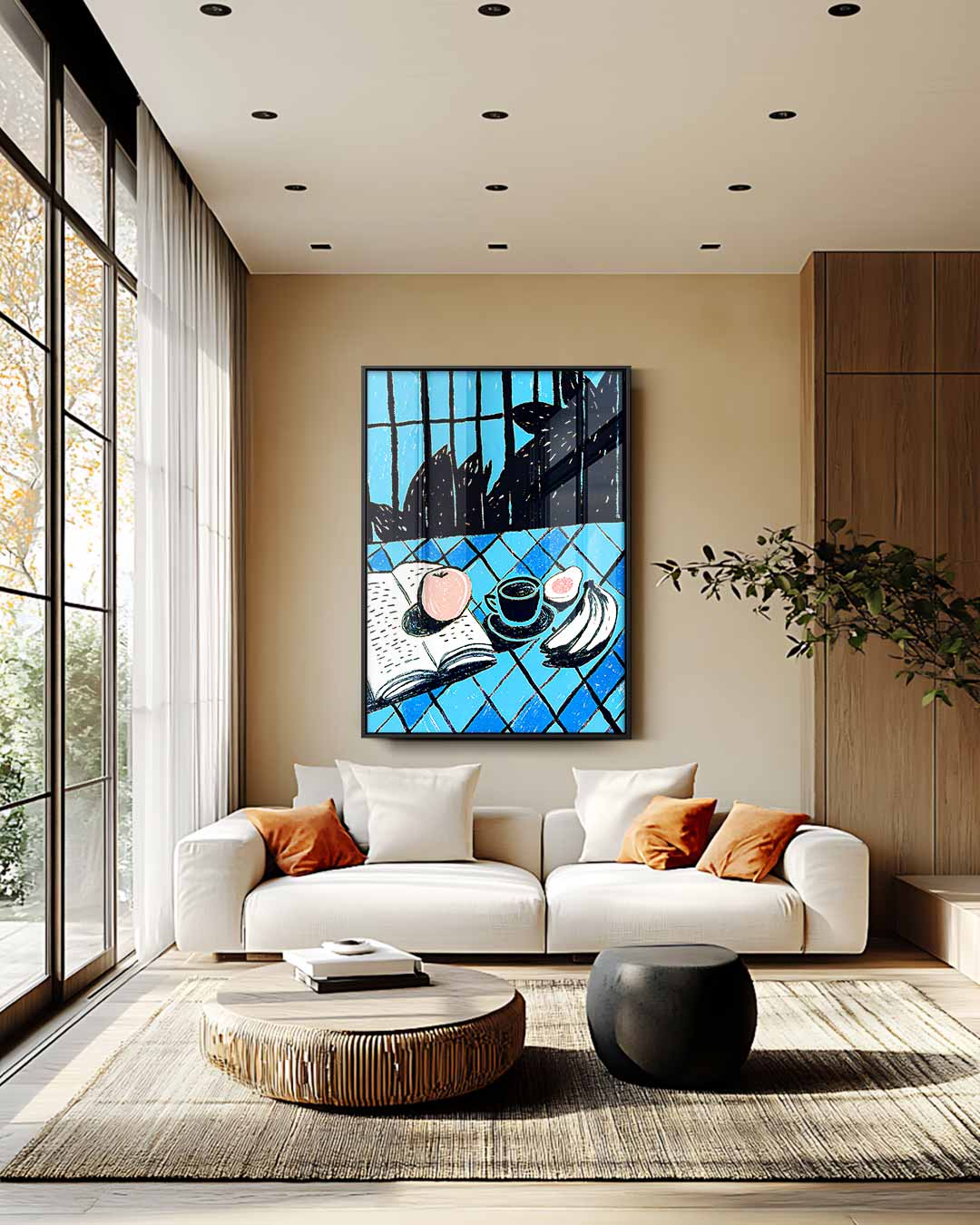 Ontspannen Ontbijt in Blauw Kunstwerk-canvas-dibond-plexiglas-wanddecoratie-WallArtistic