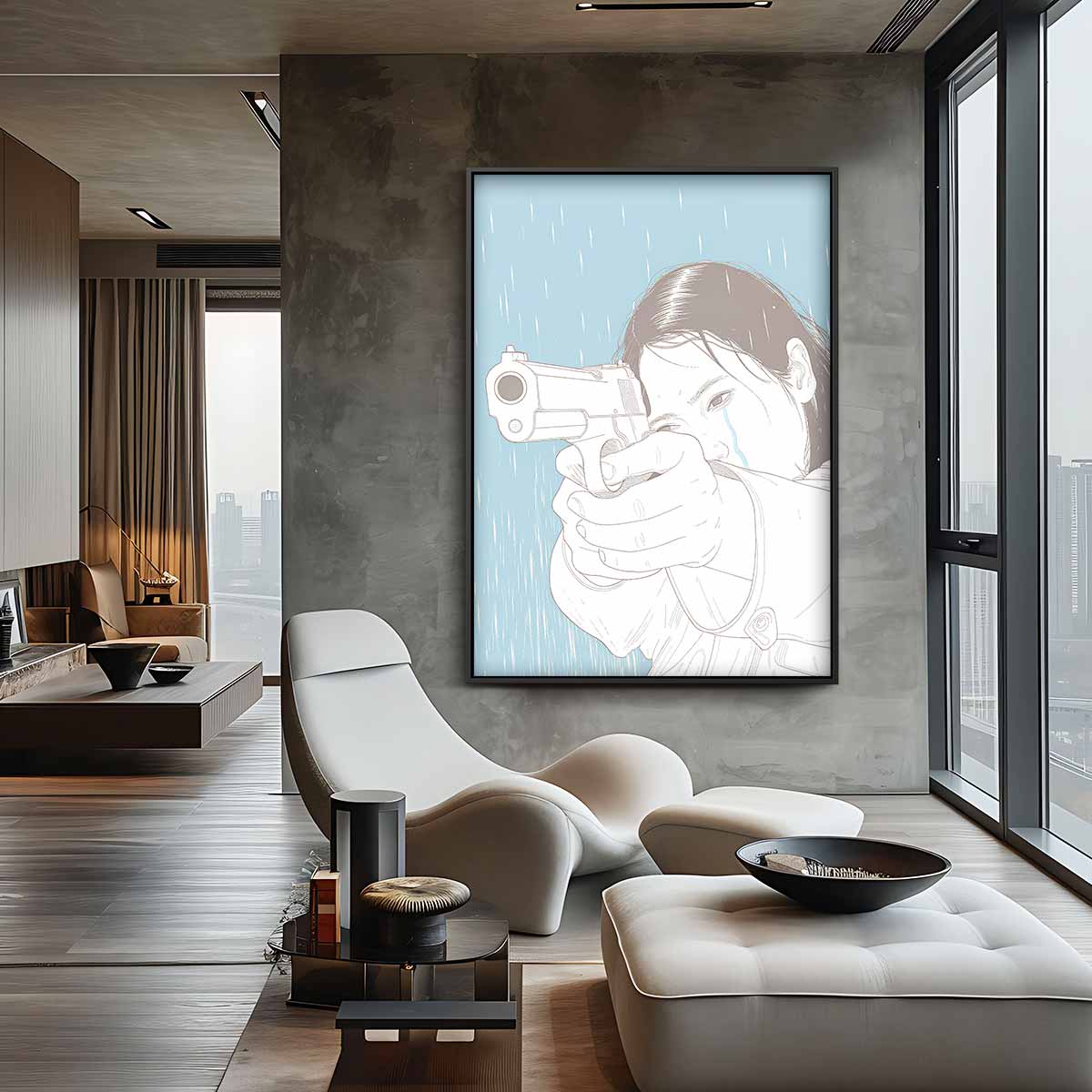 Kracht en Emotie in Regen Kunstwerk-canvas-dibond-plexiglas-wanddecoratie-WallArtistic