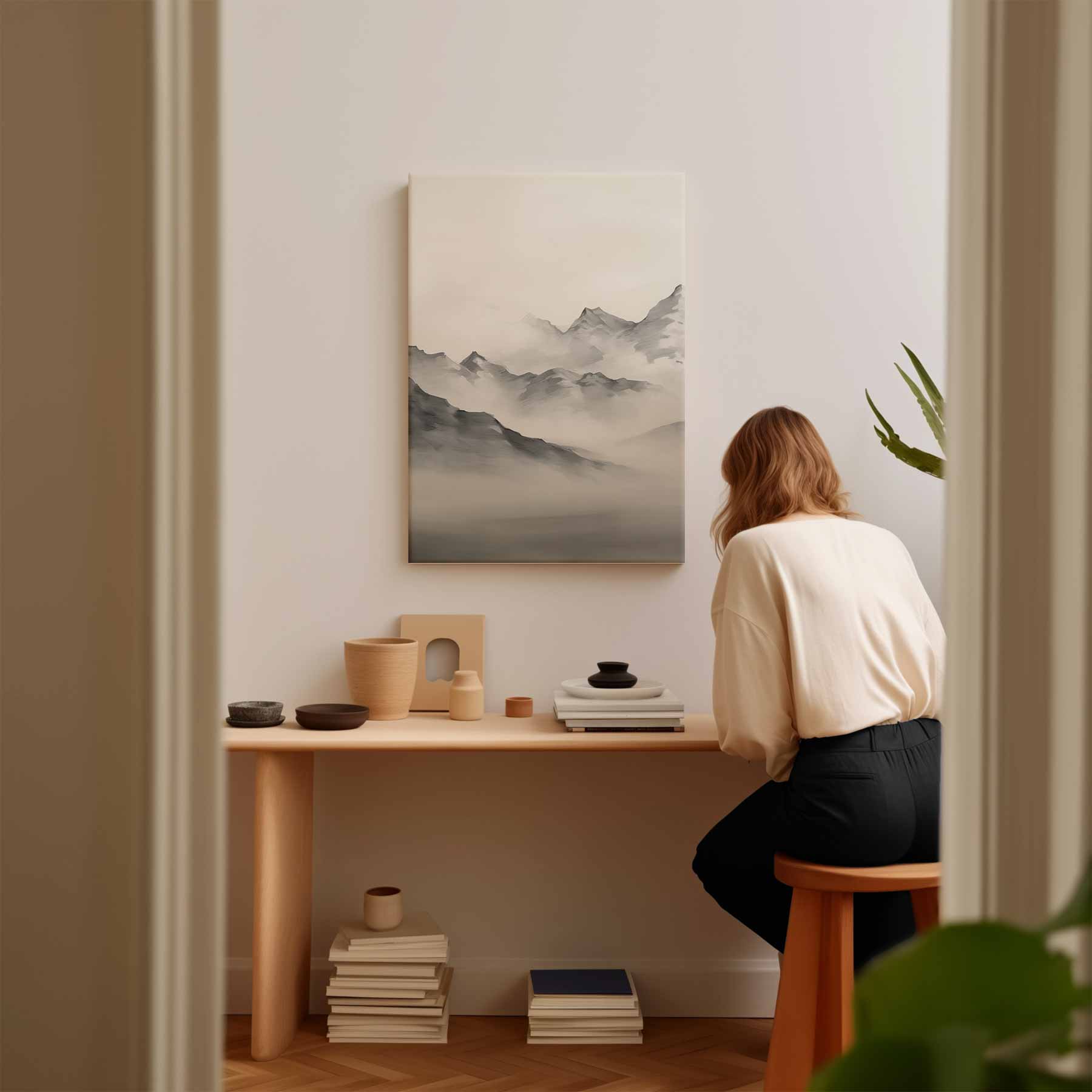 Sereen Berglandschap in Mist Kunstwerk-canvas-dibond-plexiglas-wanddecoratie-WallArtistic