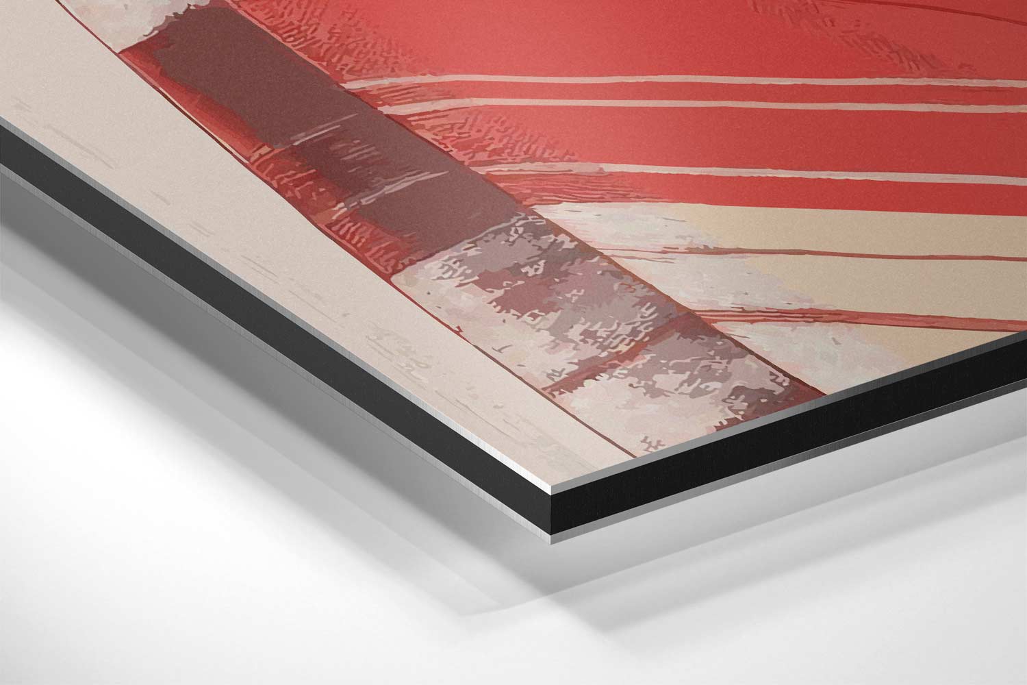 Vrouw in Rood-Wit Geblokte Kimono Kunstwerk-canvas-dibond-plexiglas-wanddecoratie-WallArtistic