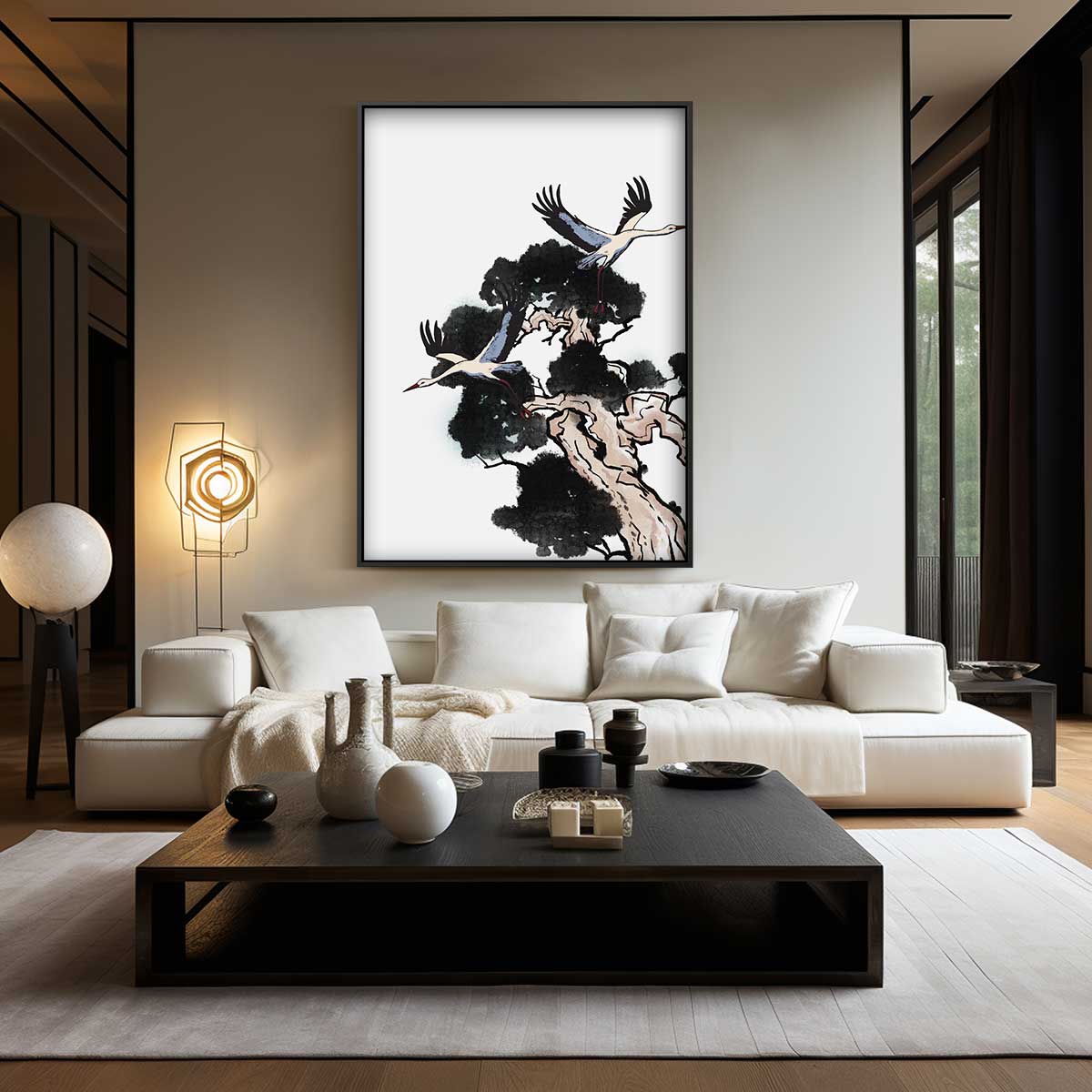 Vliegende Kranen in de Natuur Kunstwerk-canvas-dibond-plexiglas-wanddecoratie-WallArtistic
