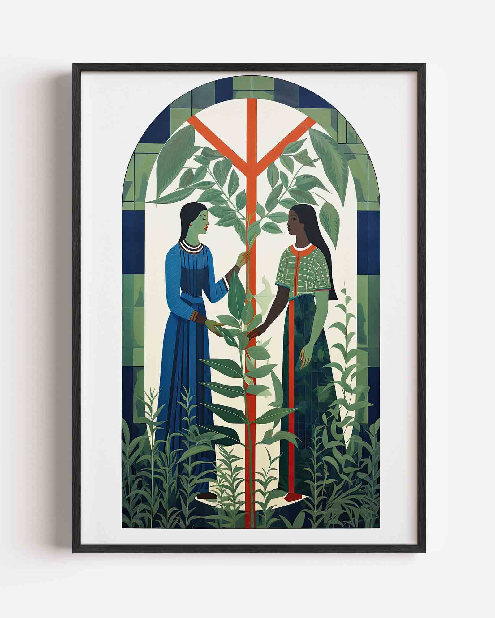 Twee figuren met planten Poster