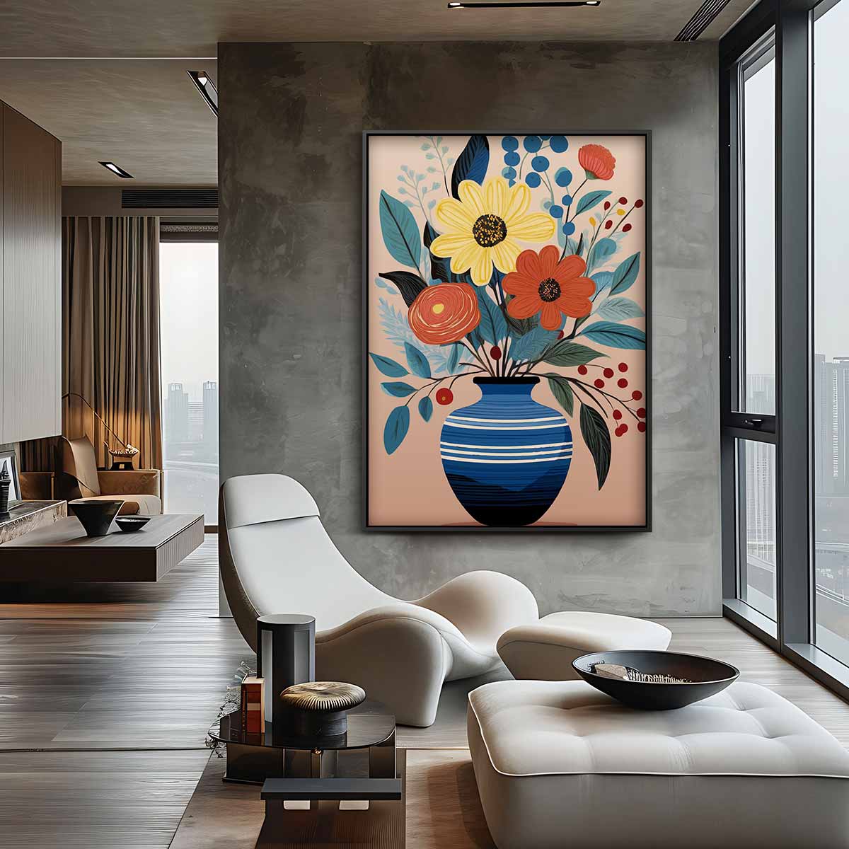 Bloemen in Blauwe Vaas Kunstwerk-canvas-dibond-plexiglas-wanddecoratie-WallArtistic