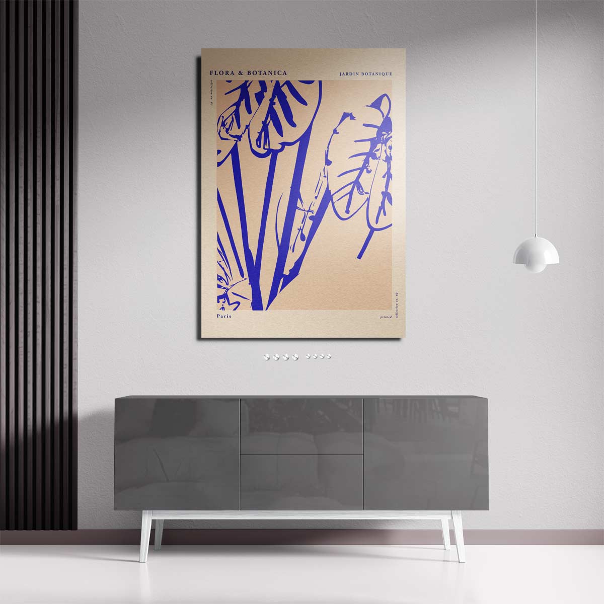 Botanische Bladprint in Blauw Kunstwerk-canvas-dibond-plexiglas-wanddecoratie-WallArtistic