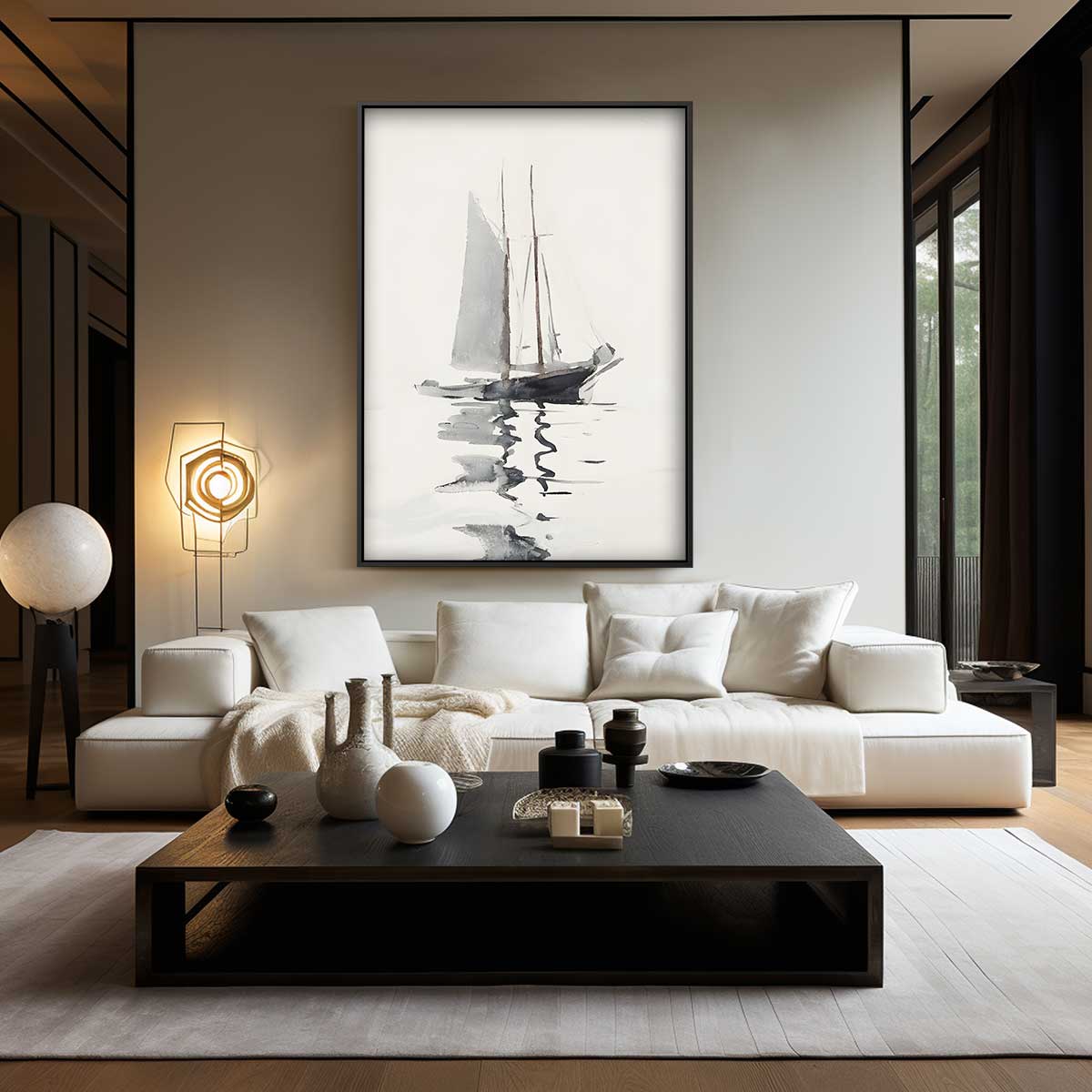 Rustige Zeiltocht in Waterverf Kunstwerk-canvas-dibond-plexiglas-wanddecoratie-WallArtistic