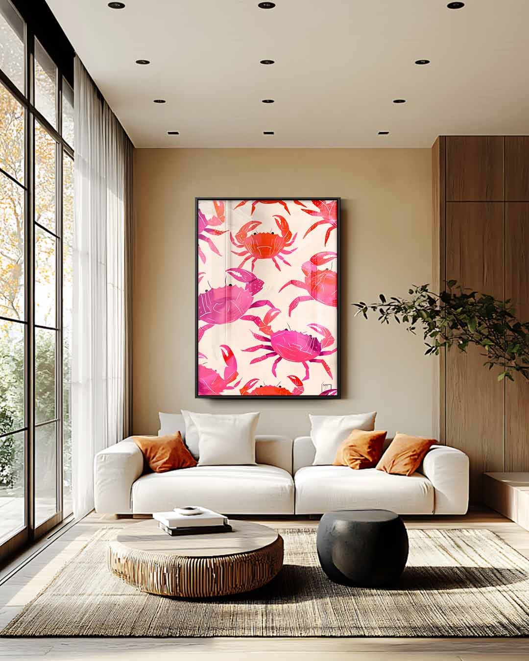 Vrolijke Krabben Illustratie Kunstwerk-canvas-dibond-plexiglas-wanddecoratie-WallArtistic