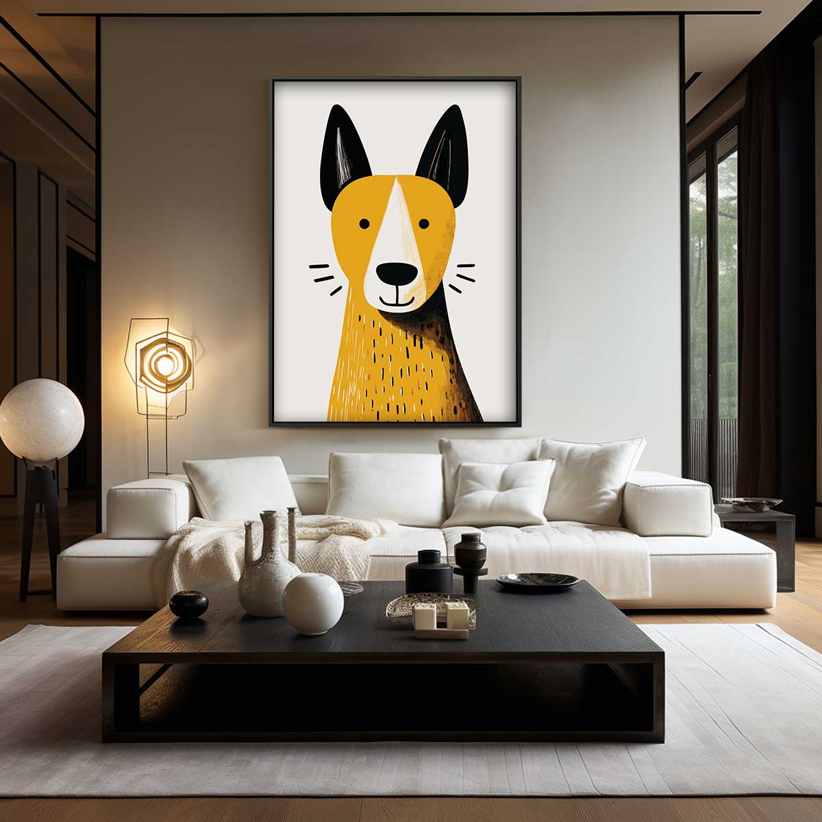 Vrolijke Hond Illustratie Kunstwerk-canvas-dibond-plexiglas-wanddecoratie-WallArtistic