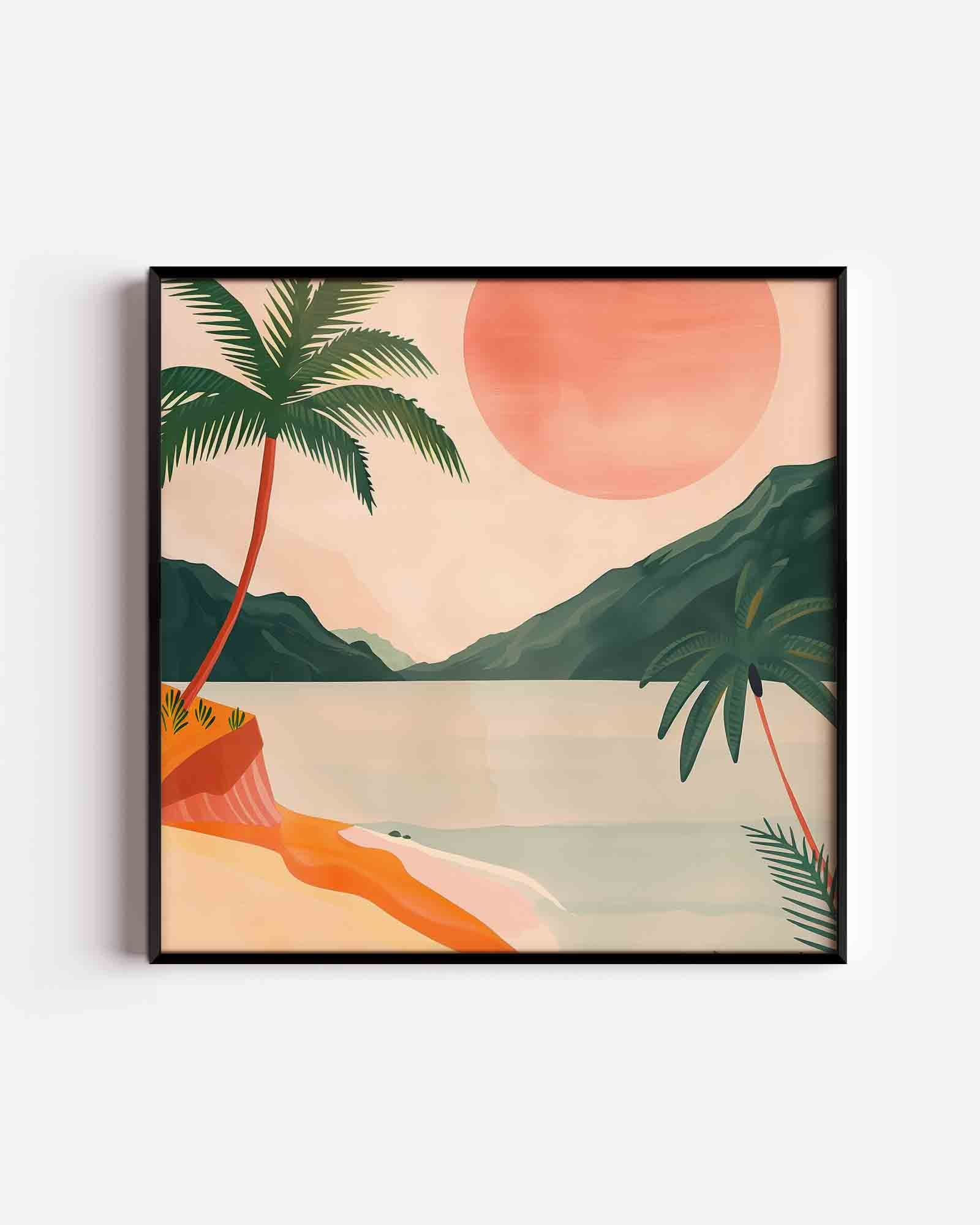 Palmboom en zonsondergang Poster