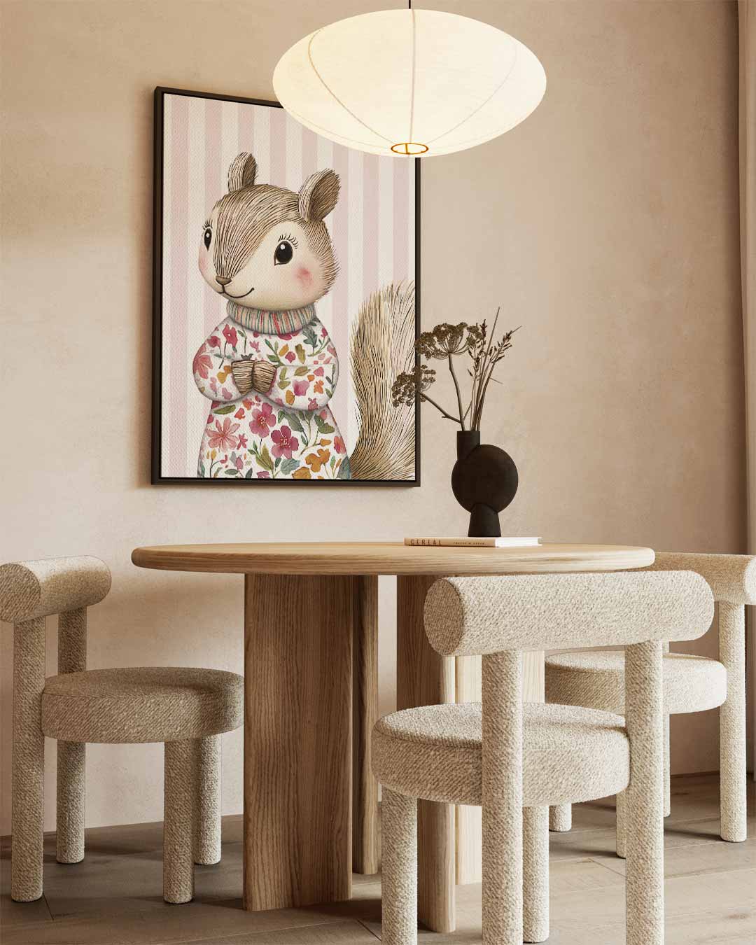 Schattige Bloemen Eekhoorn Kunstwerk-canvas-dibond-plexiglas-wanddecoratie-WallArtistic
