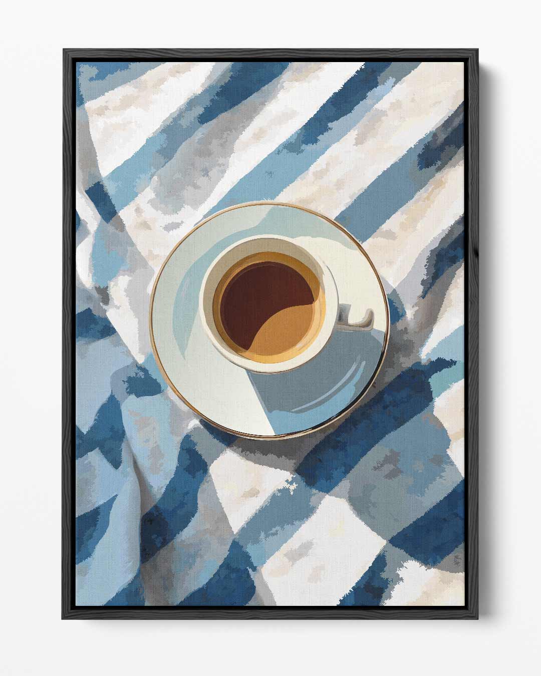 Koffiekopje op Blauw-Wit Doek Kunstwerk-canvas-dibond-plexiglas-wanddecoratie-WallArtistic