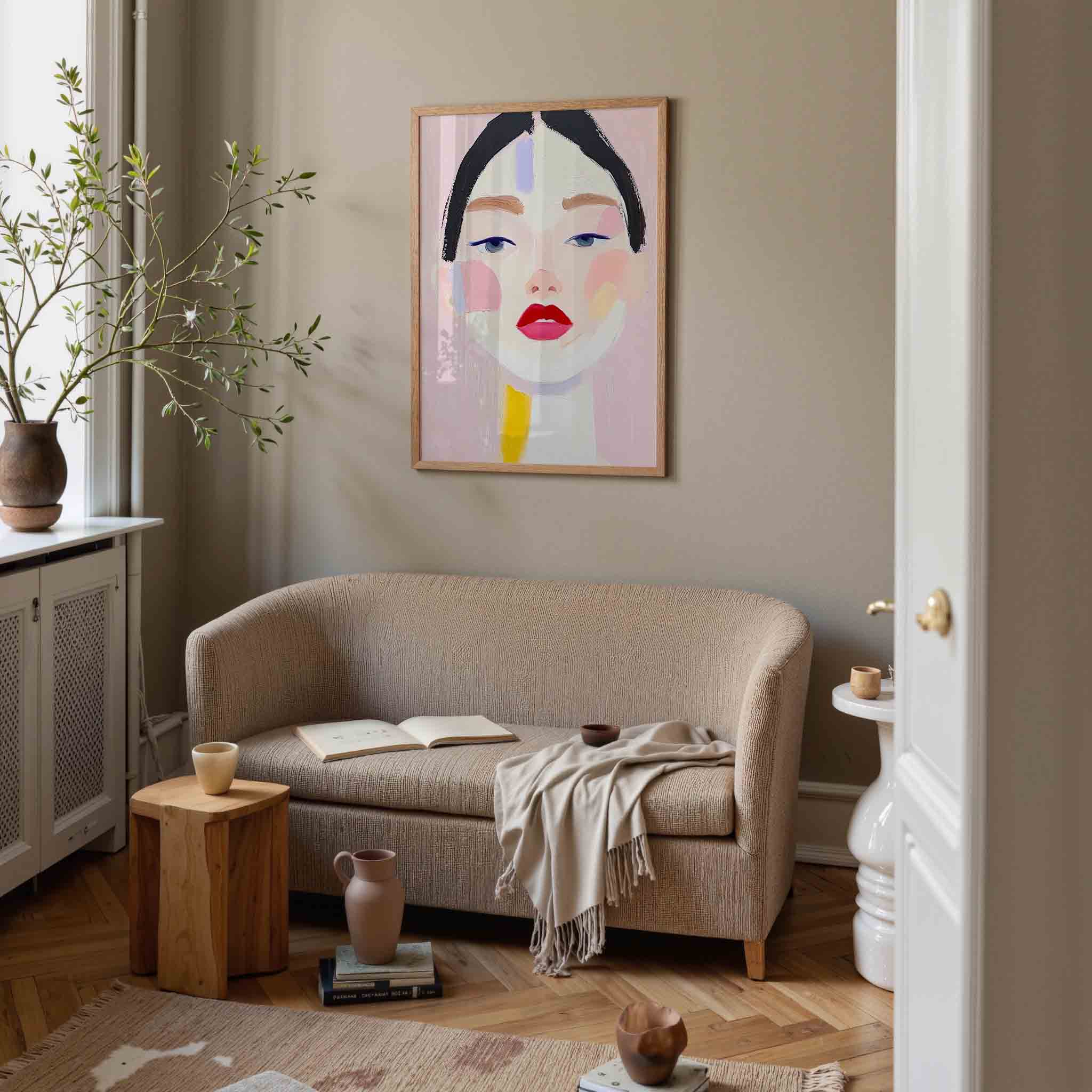 Portret met rode lippen Poster