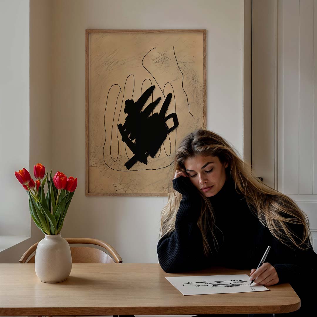 Abstracte Kunstposter met Zwarte Accenten Poster-WallArtistic