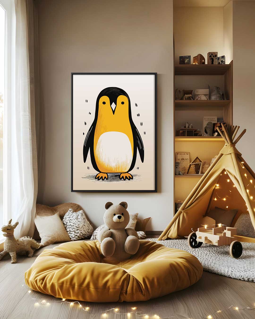 Schattige Pinguïn Illustratie Kunstwerk-canvas-dibond-plexiglas-wanddecoratie-WallArtistic