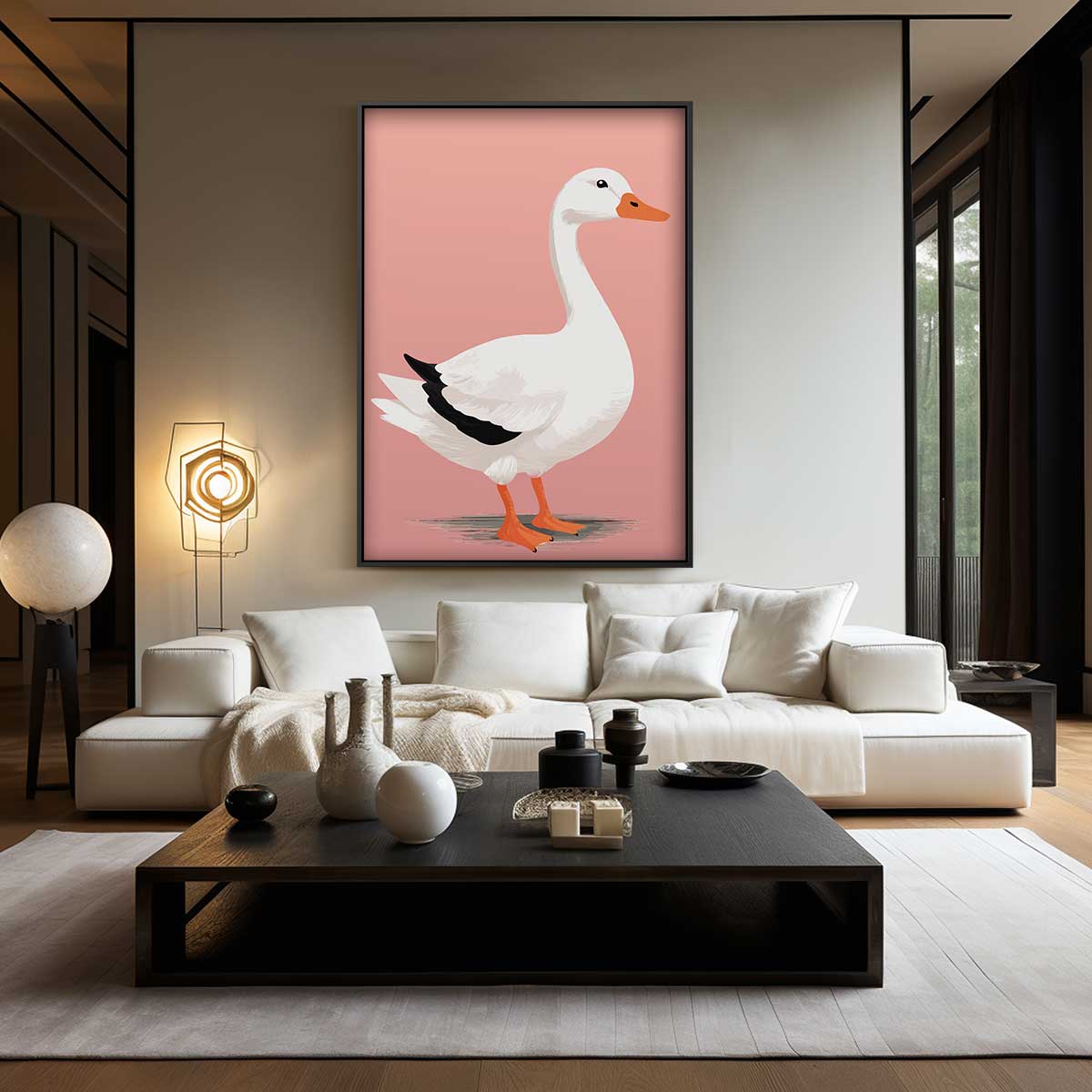 Stijlvolle Witte Gans Illustratie Kunstwerk-canvas-dibond-plexiglas-wanddecoratie-WallArtistic