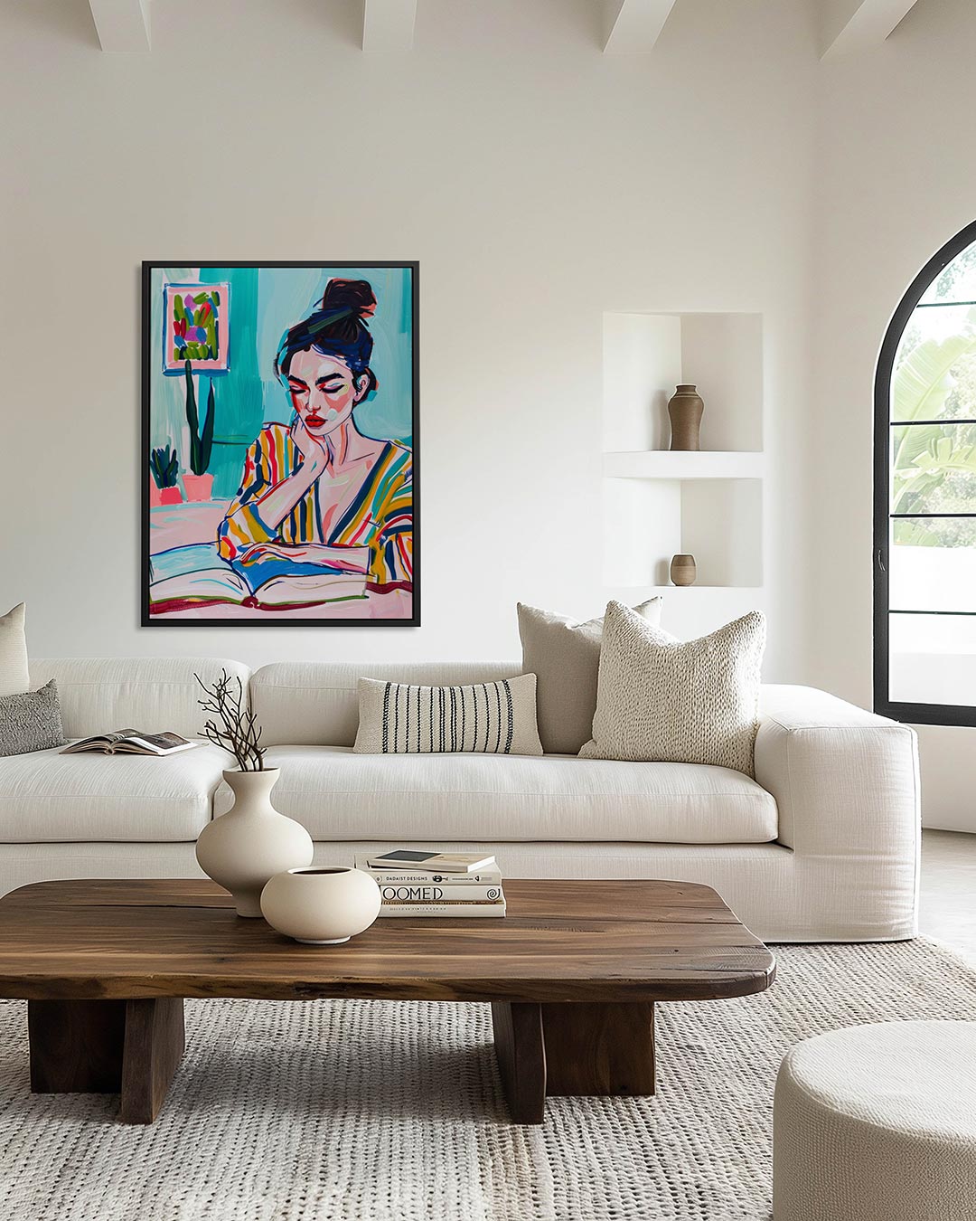 Kleurrijke lezende vrouw Kunstwerk