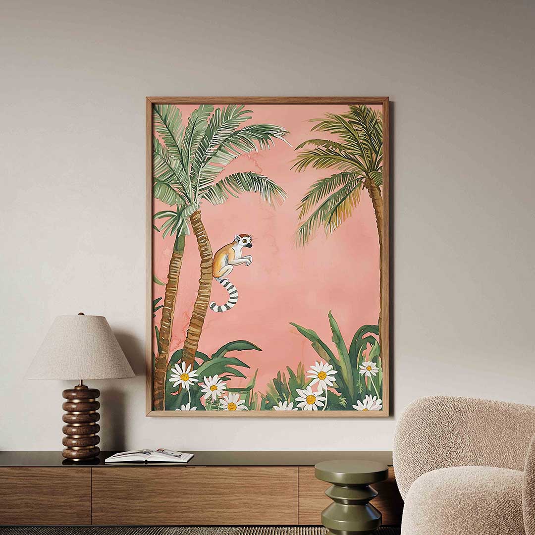 Lemur en palmbomen Poster