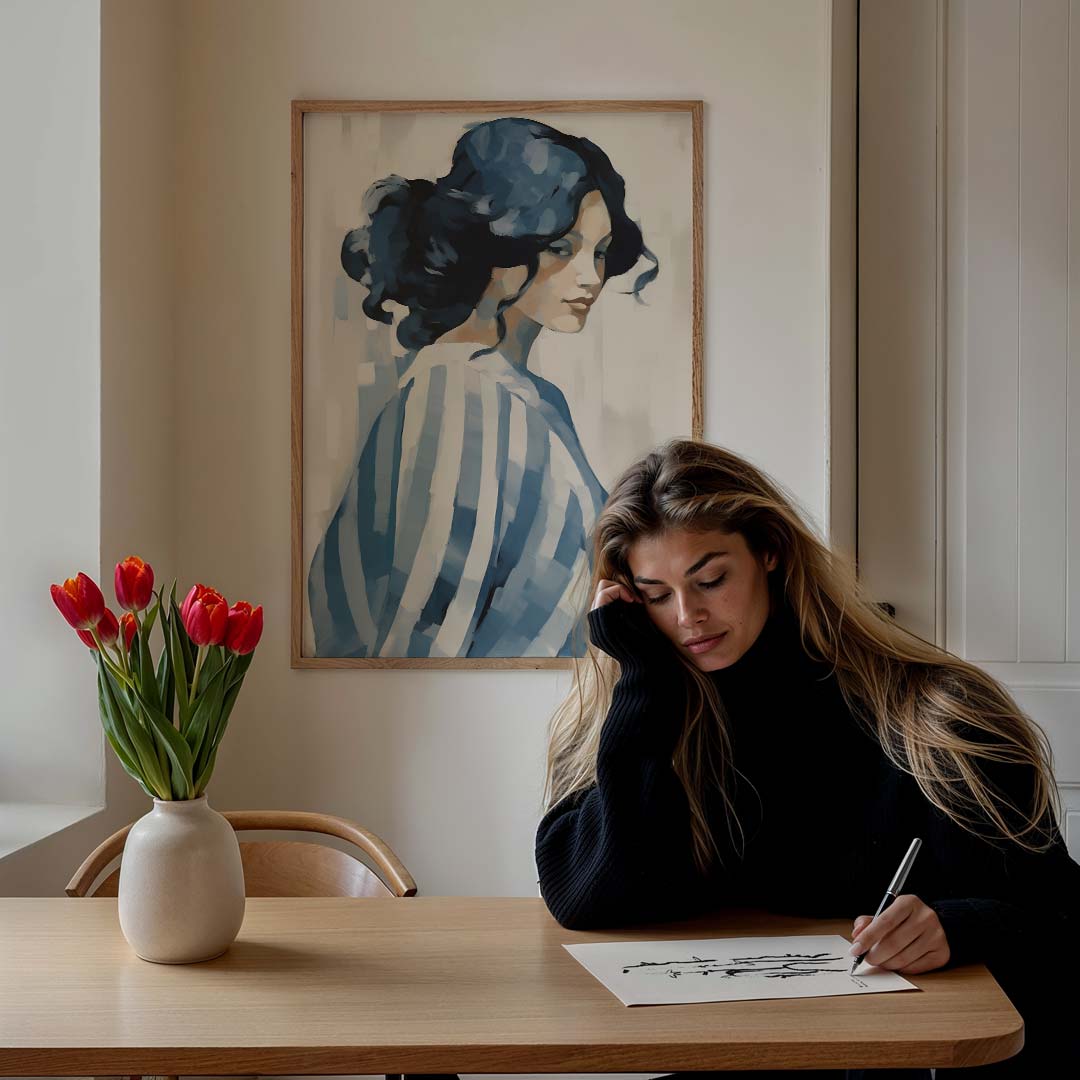 Mystieke Blauw Getinte Vrouw Poster-WallArtistic