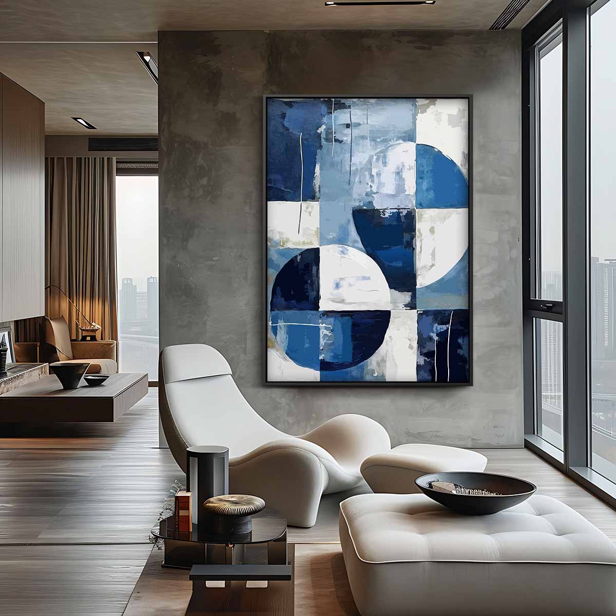 Abstract Geometrisch Blauw Kunstwerk-canvas-dibond-plexiglas-wanddecoratie-WallArtistic