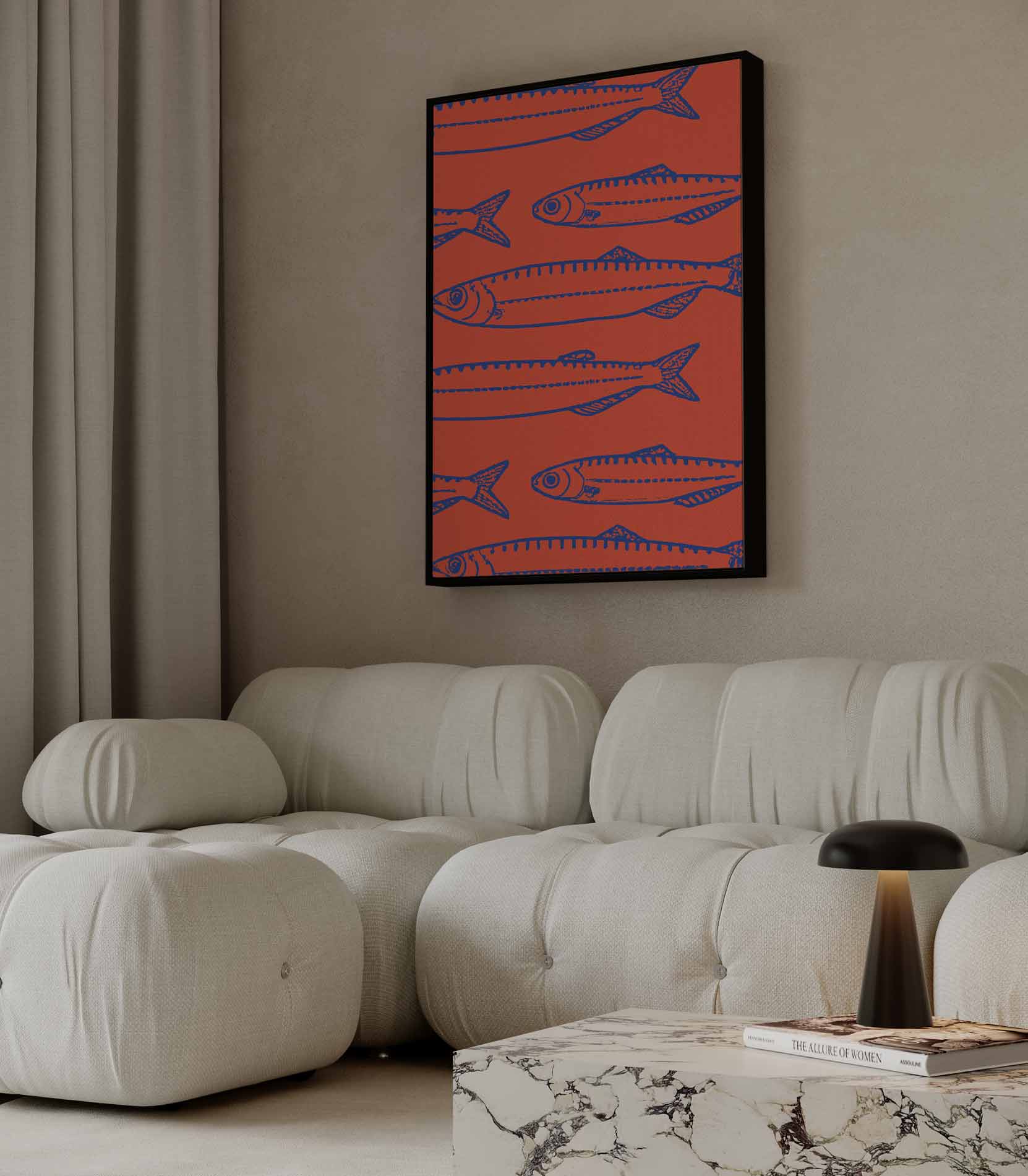 Sardine Patronen in Koraal Kunstwerk-canvas-dibond-plexiglas-wanddecoratie-WallArtistic