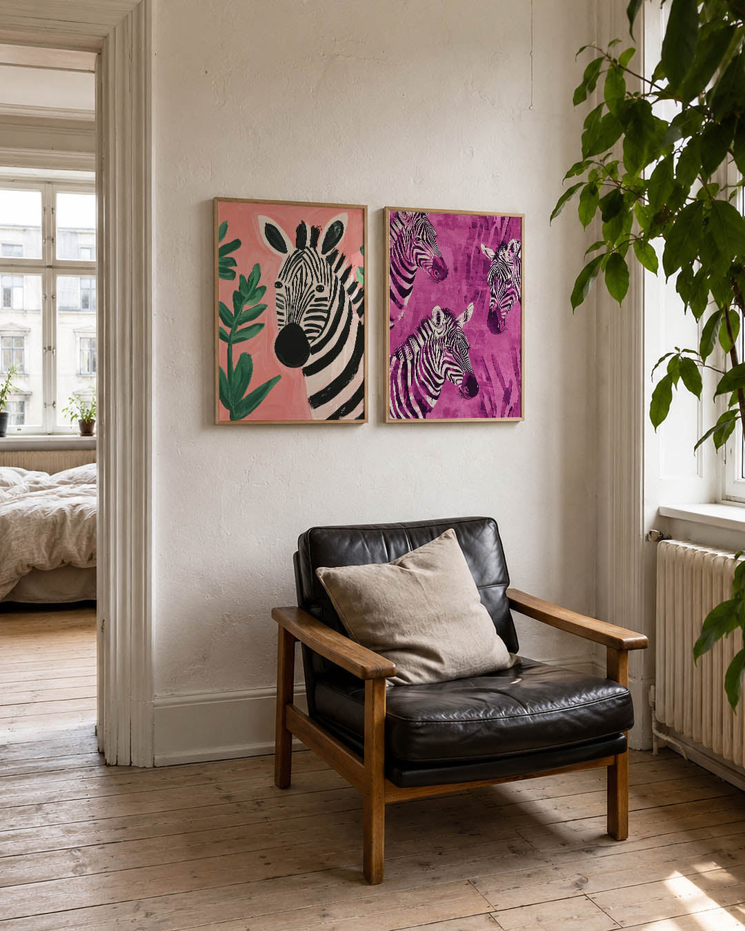 Zebra en bladeren Posterset
