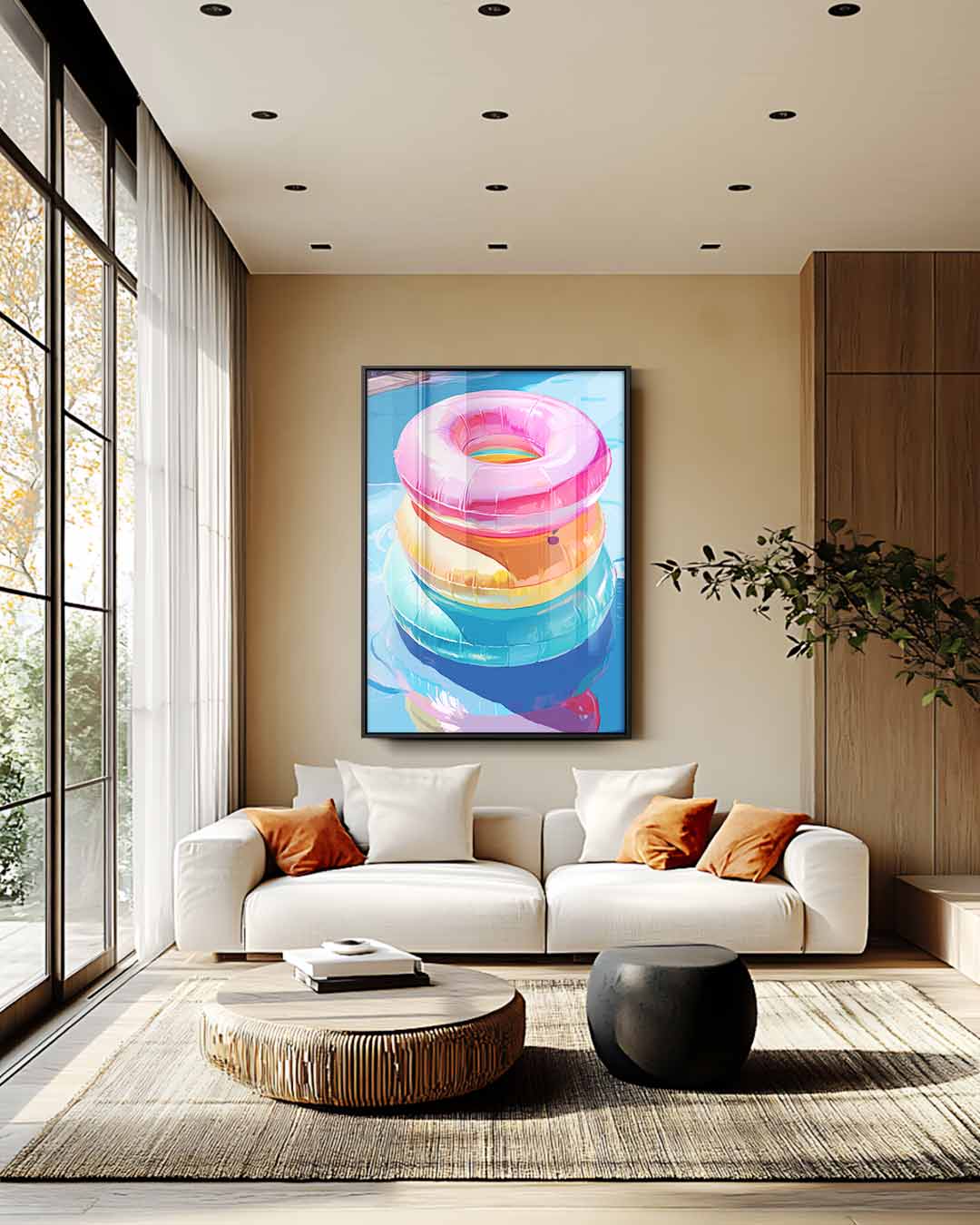Zomerse Zwemband Stapel Kunstwerk-canvas-dibond-plexiglas-wanddecoratie-WallArtistic